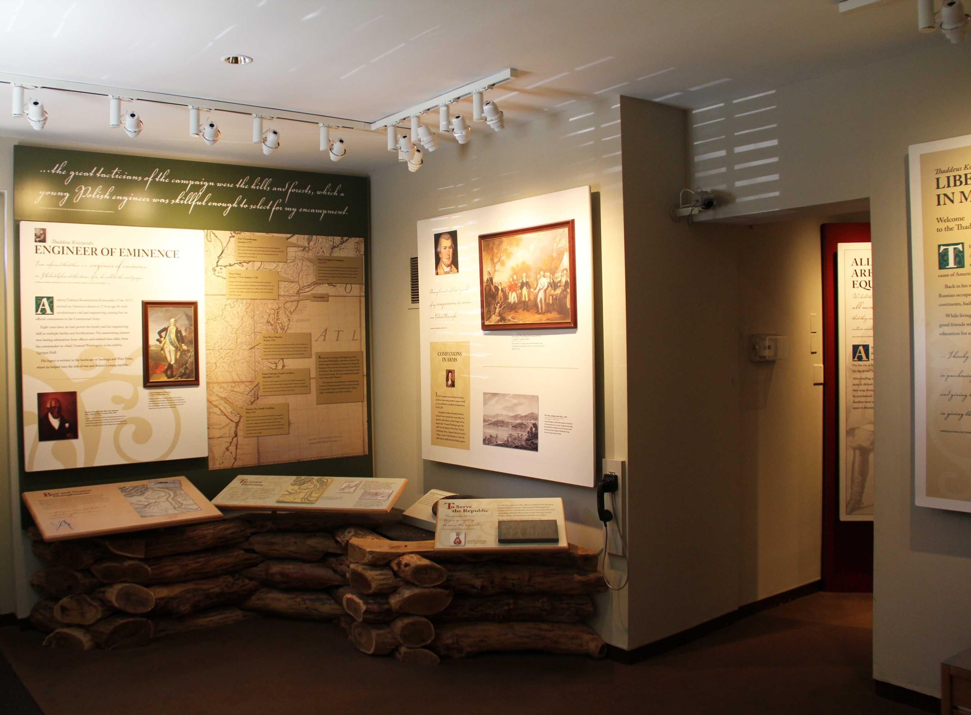 Explore the exhibit area to learn about Polish military engineer Thaddeus Kosciuszko's role in designing fortifications at West Point.