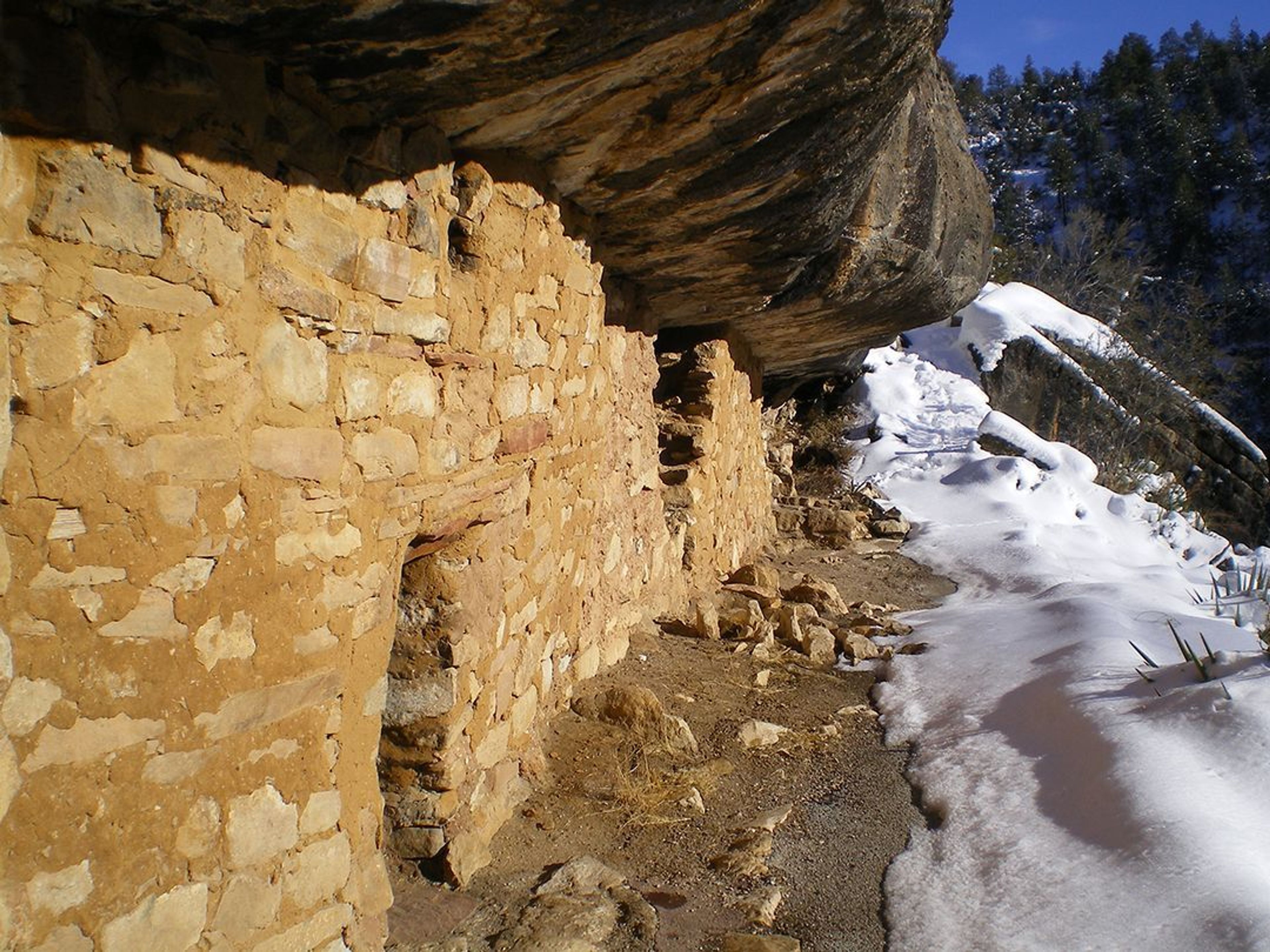 The 0.9-mile (1.4 km) Island Trail leads visitors down 240 stairs to explore 25 cliff dwelling rooms.