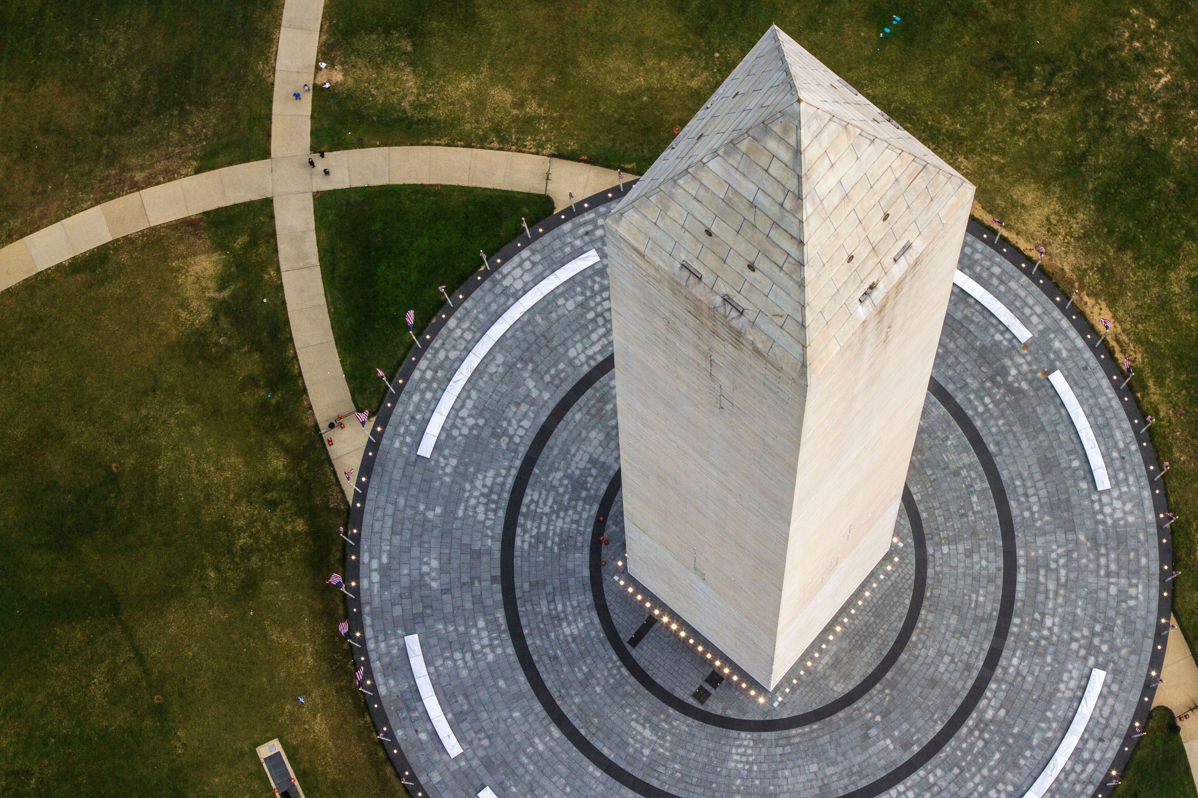 A birds eye view of the top of the Washington Monument