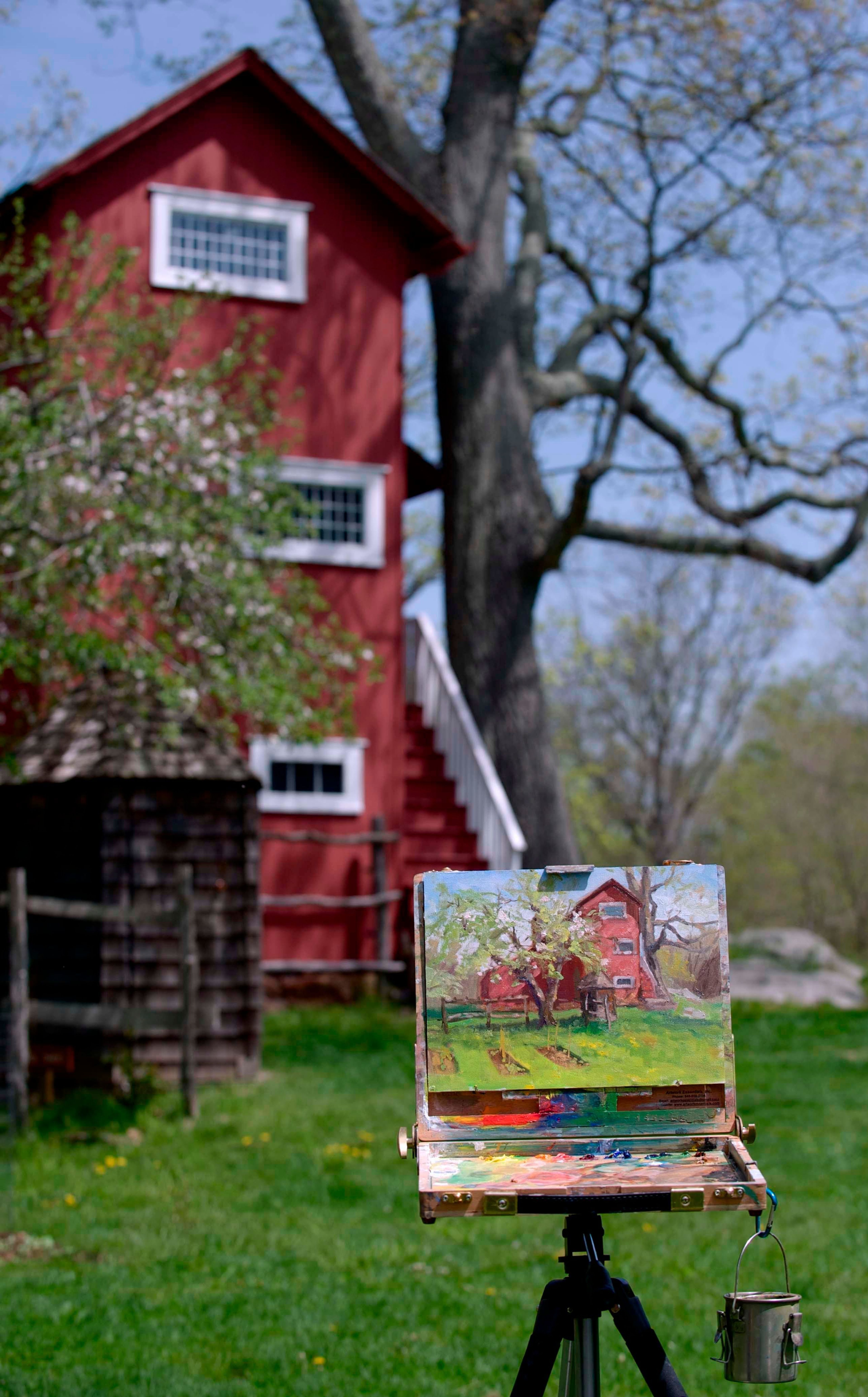 An oil painting of Weir Studio by artist Mary Burkhardt at Weir Farm National Historical Park.