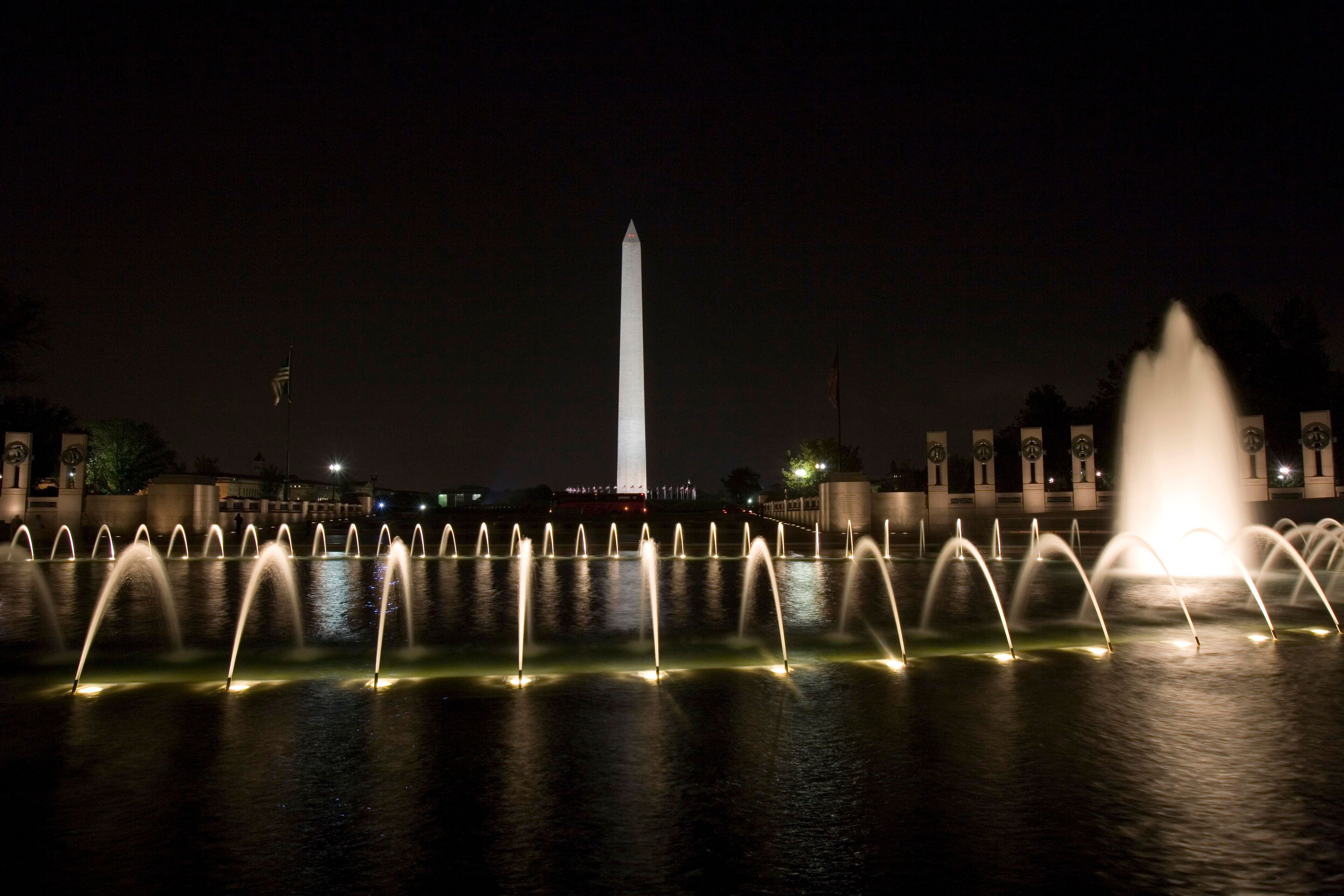 The World War II Memorial at night