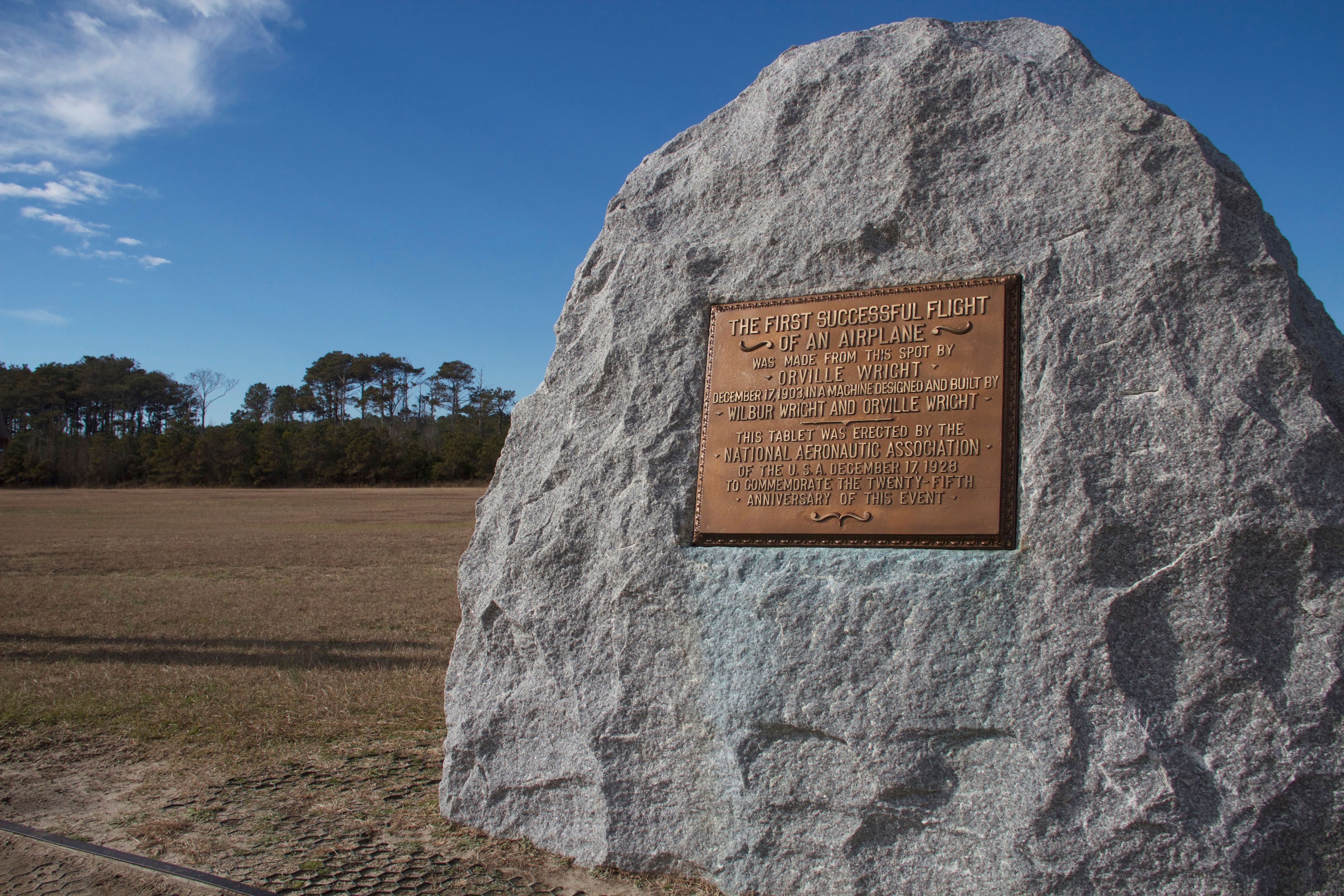 This boulder marks the spot where the Wright brothers first flew in their 1903 flyer.