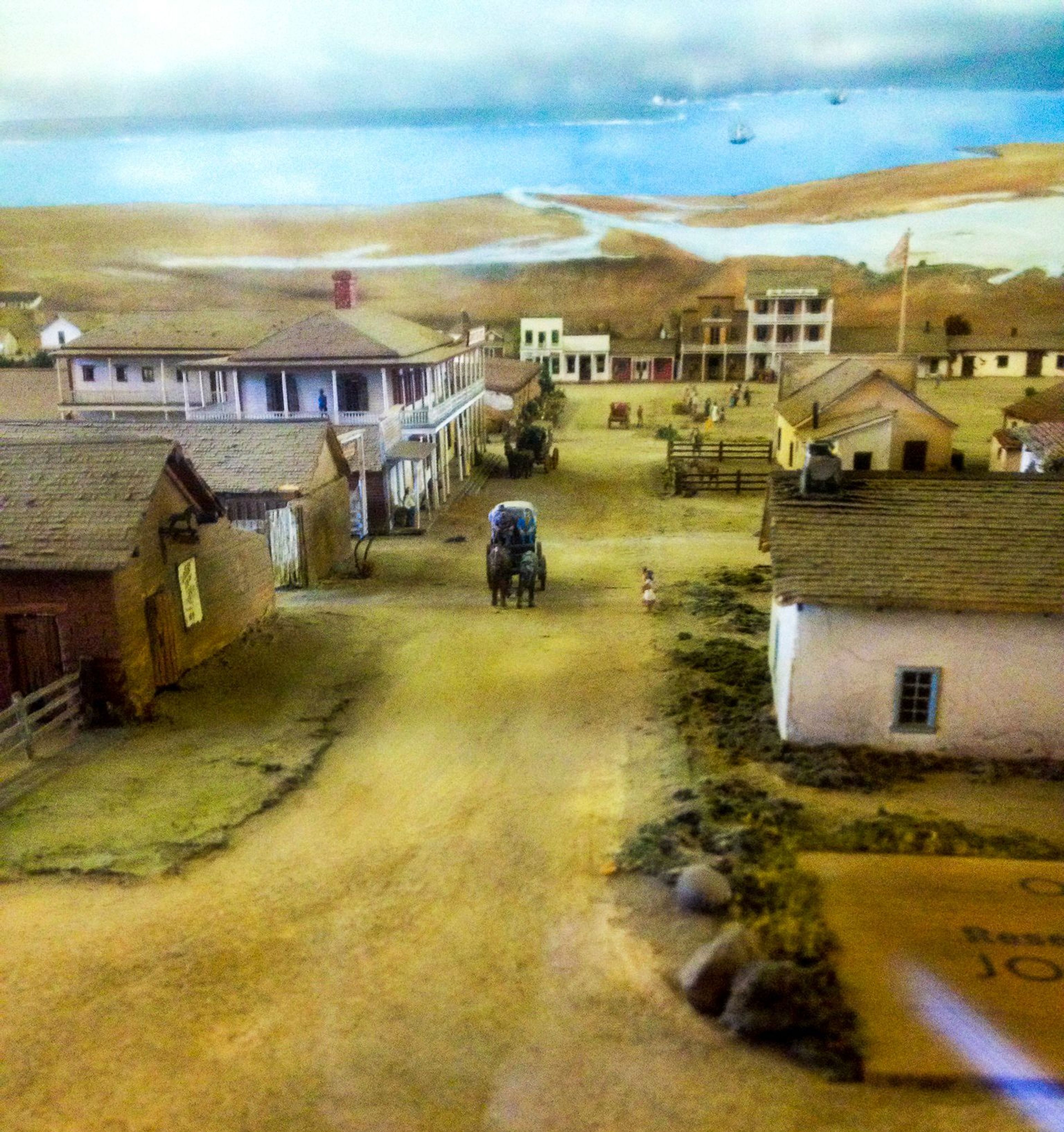 Detail photo of the Old Town San Diego model showing the way Mason Street looked it the mid-1800s.