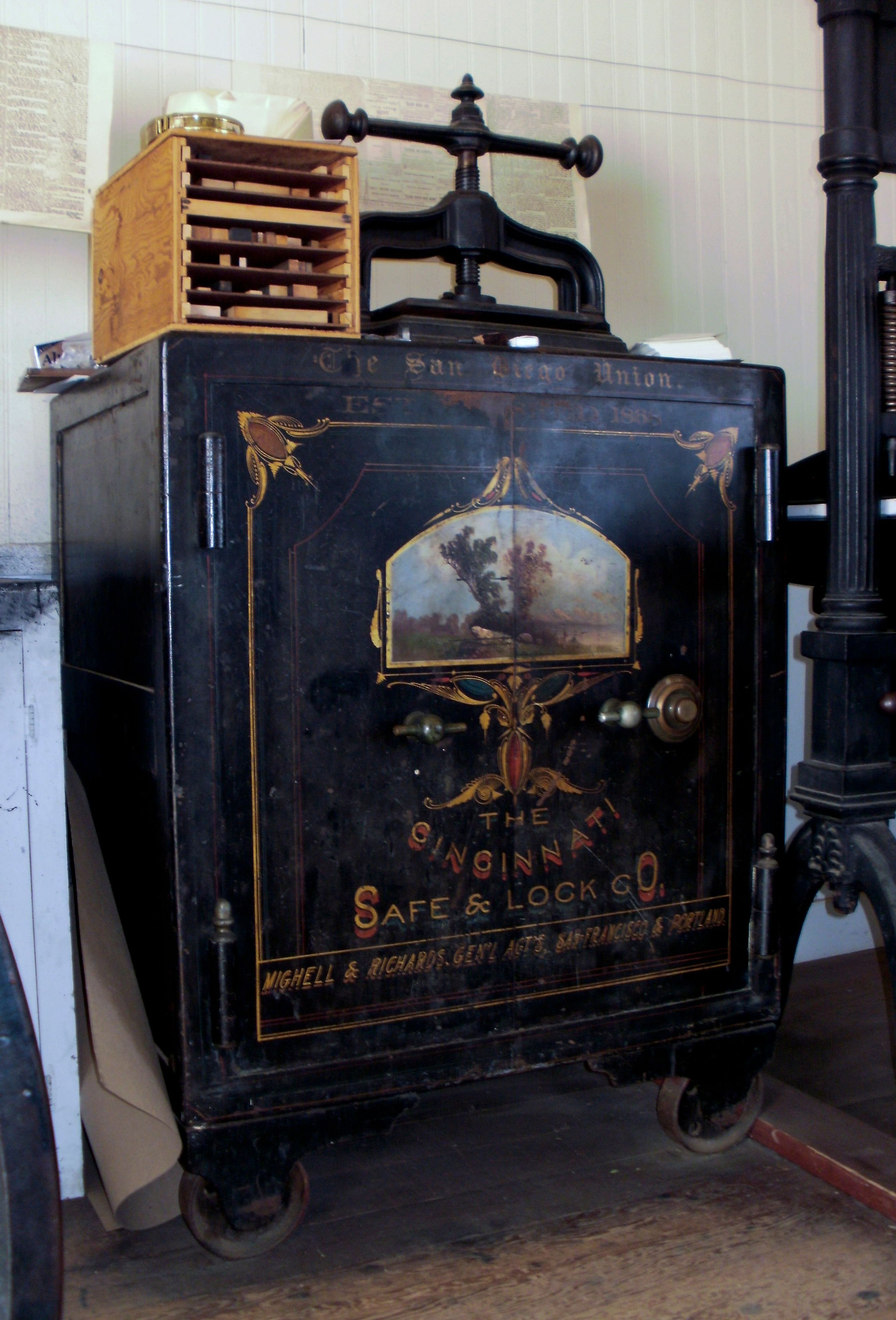 Photo of the historic safe located in the San Diego Union Building Museum.