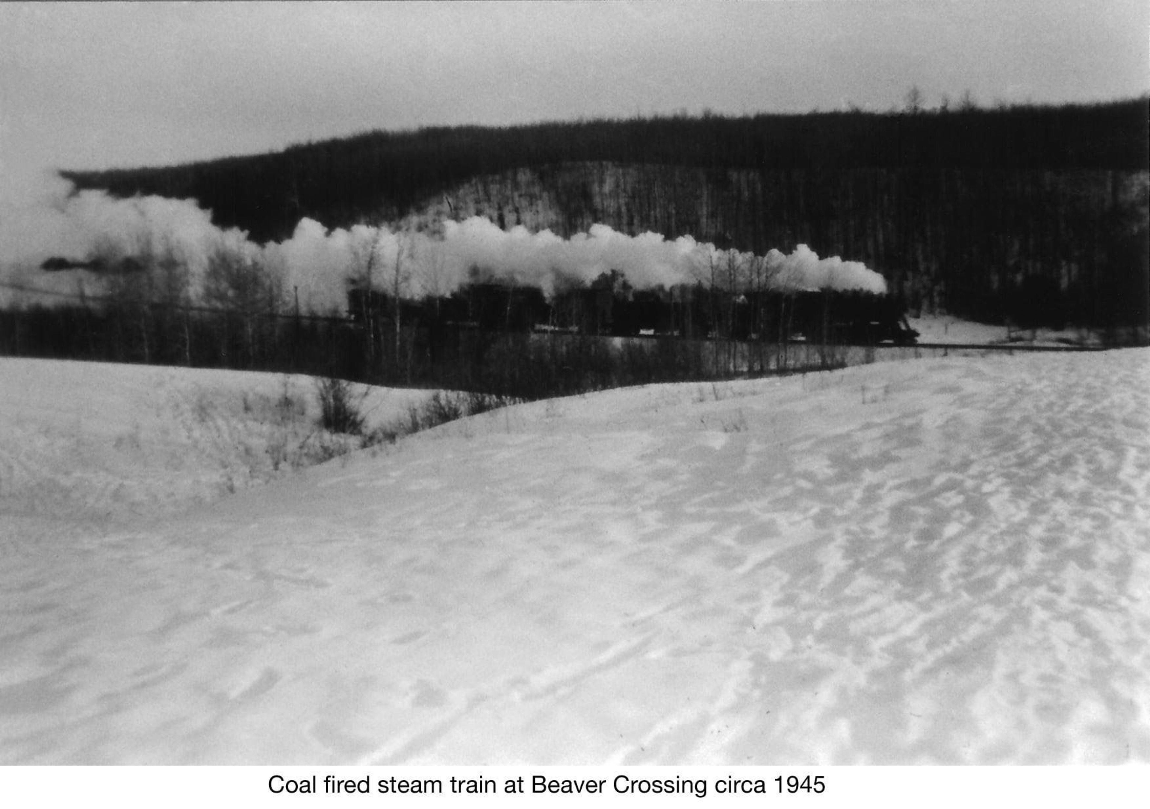 Coal fired steam train at Beaver Crossing about 1945