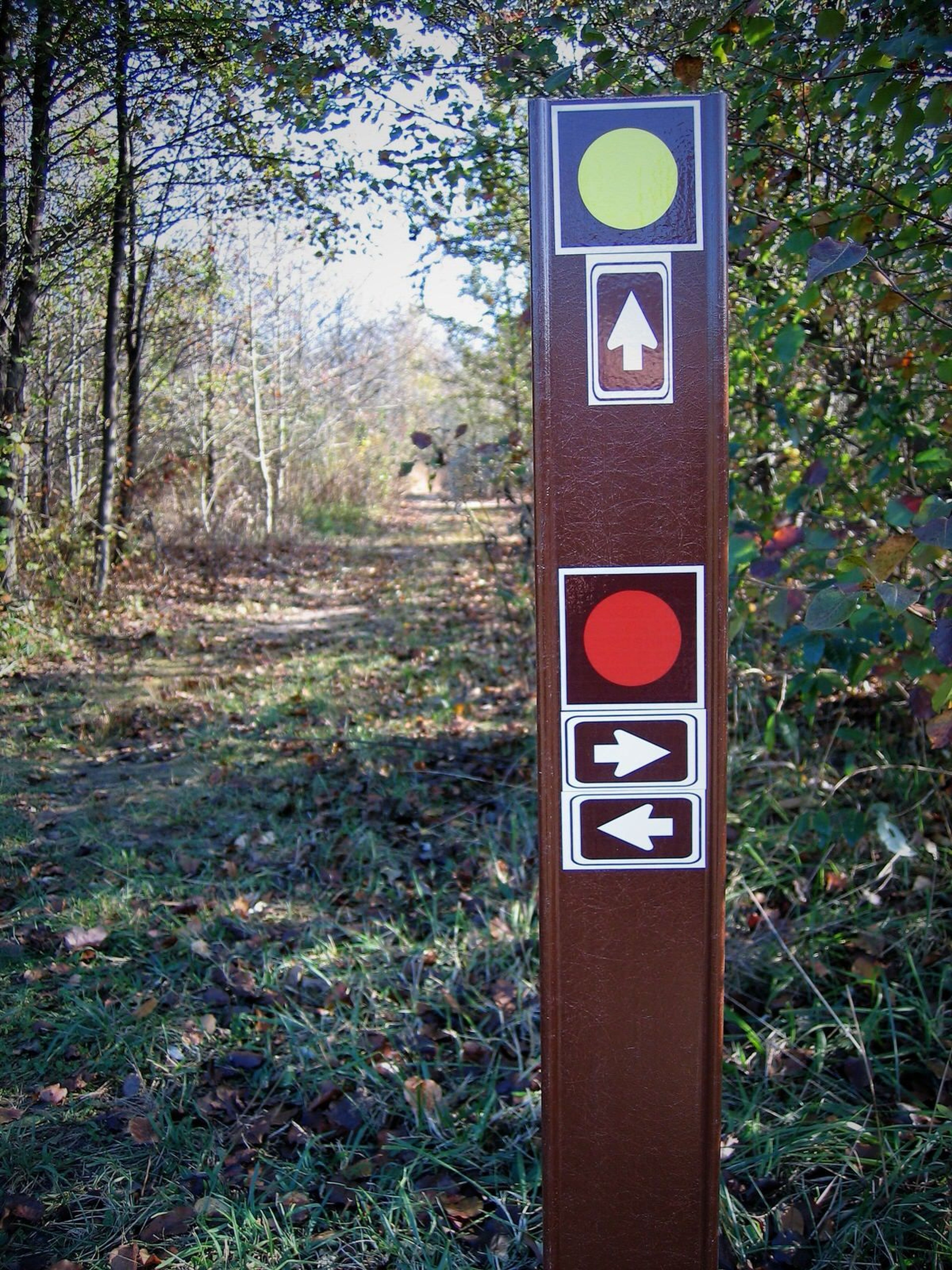 All trail intersections are marked and correspond to the trail map shown on kiosks at 2 main trailheads, and on the CH website. Photo by Lew Gorman III.