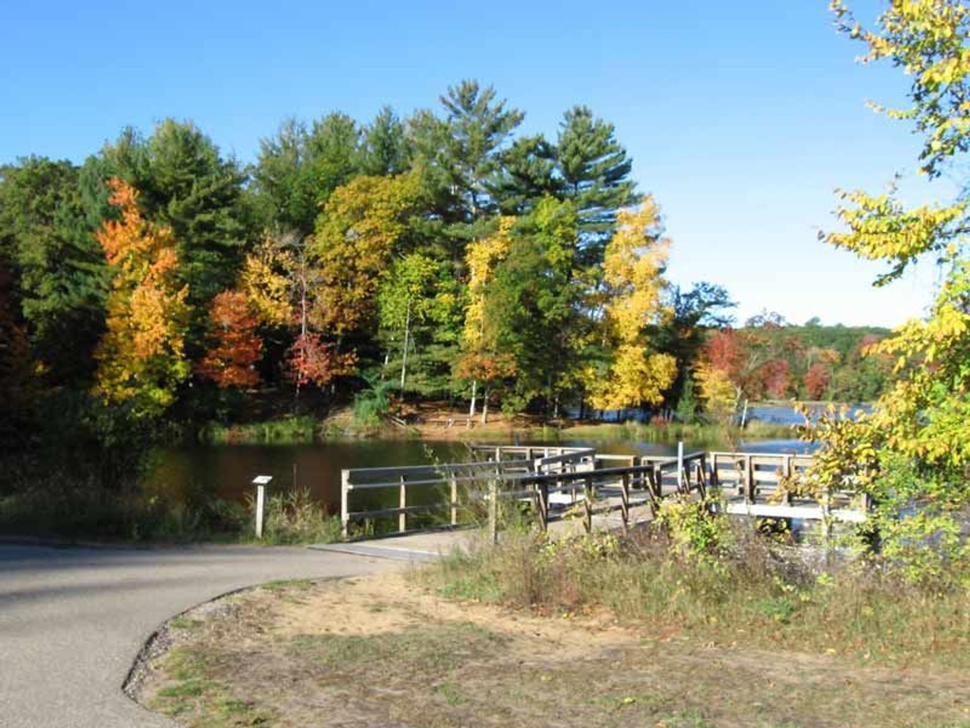 Fishing Pier along the Ice Age Trail in Hartmans Creek State Park, WI; Photo by Greg Walther