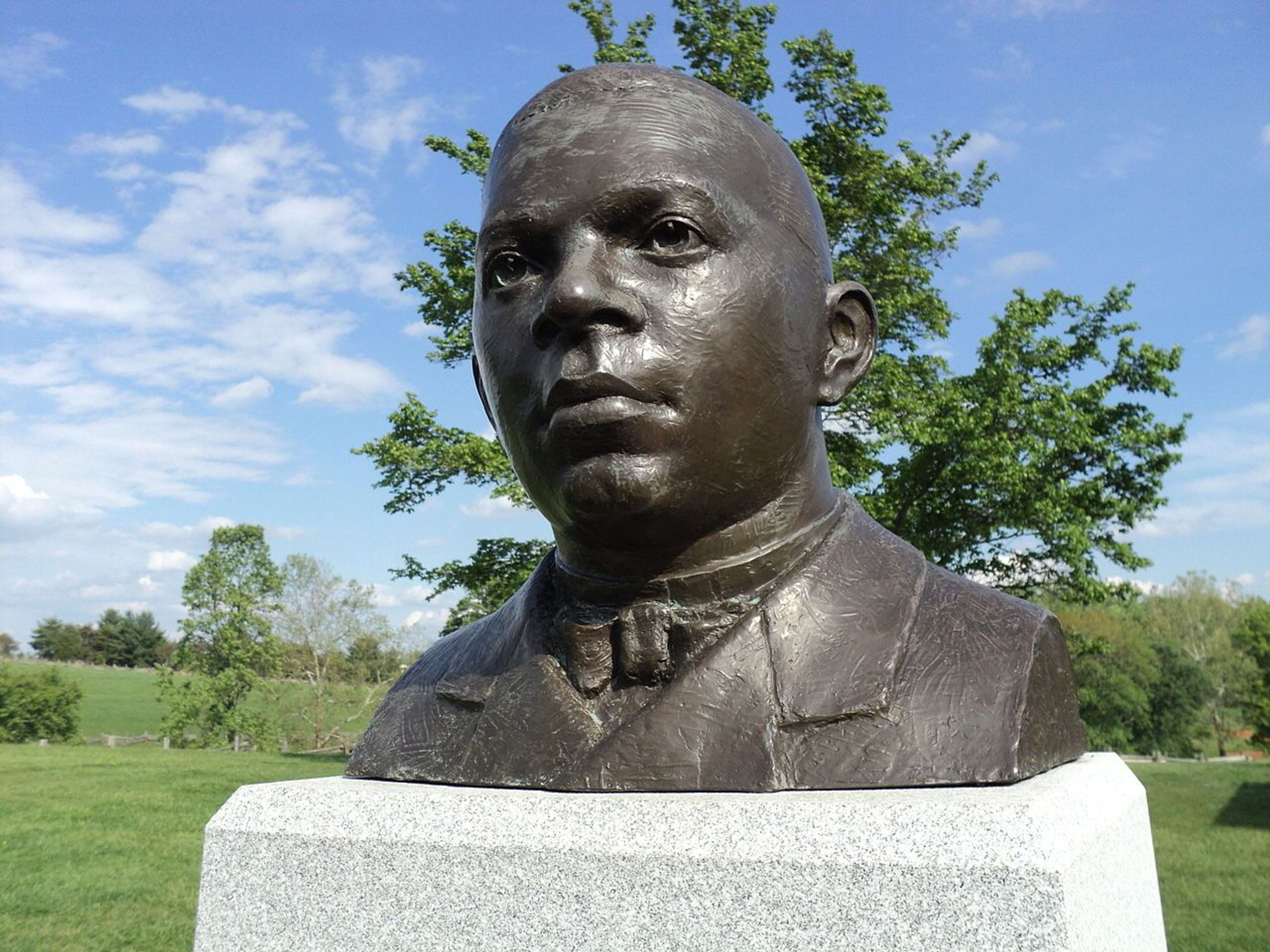 Bust of Booker Taliaferro Washington at the site of the Booker T. Washington National Monument, Franklin County, Virginia. Photo by MarmadukePercy.