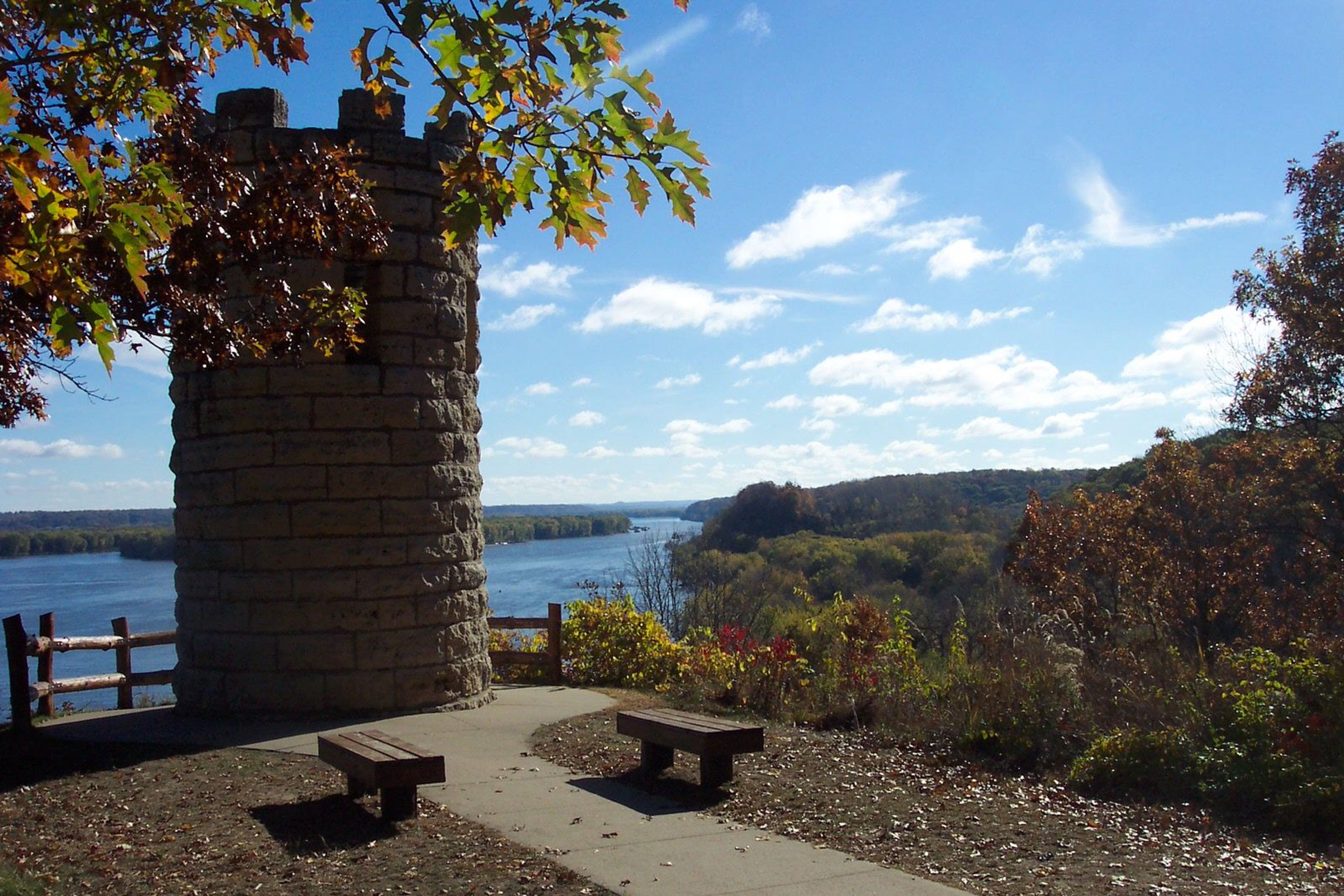 Julien Dubuque Monument and the Mississippi River.