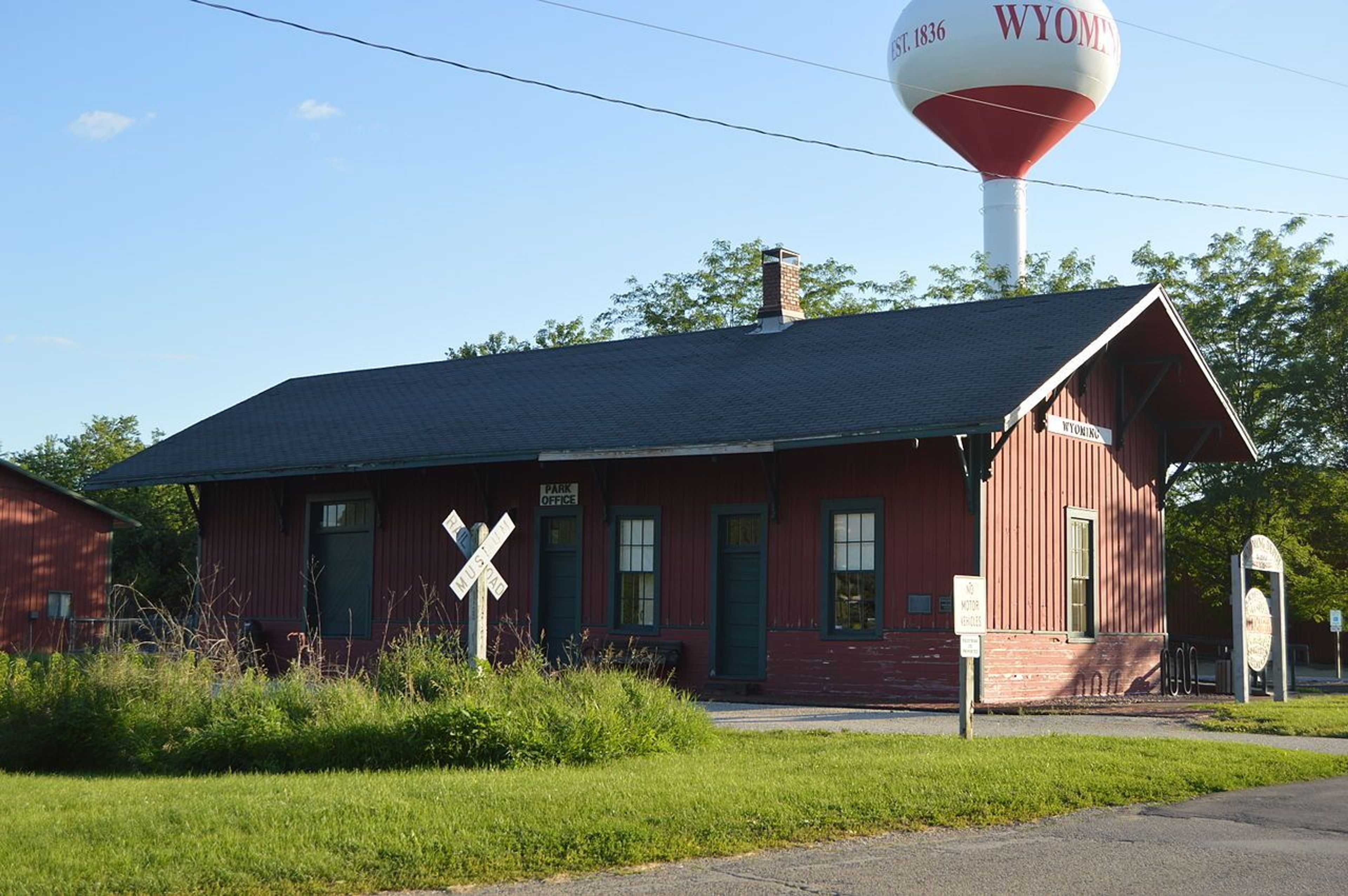 Front and northern side of the Wyoming CB&Q depot along the Rock Island State Trail. Photo by Nyttend.