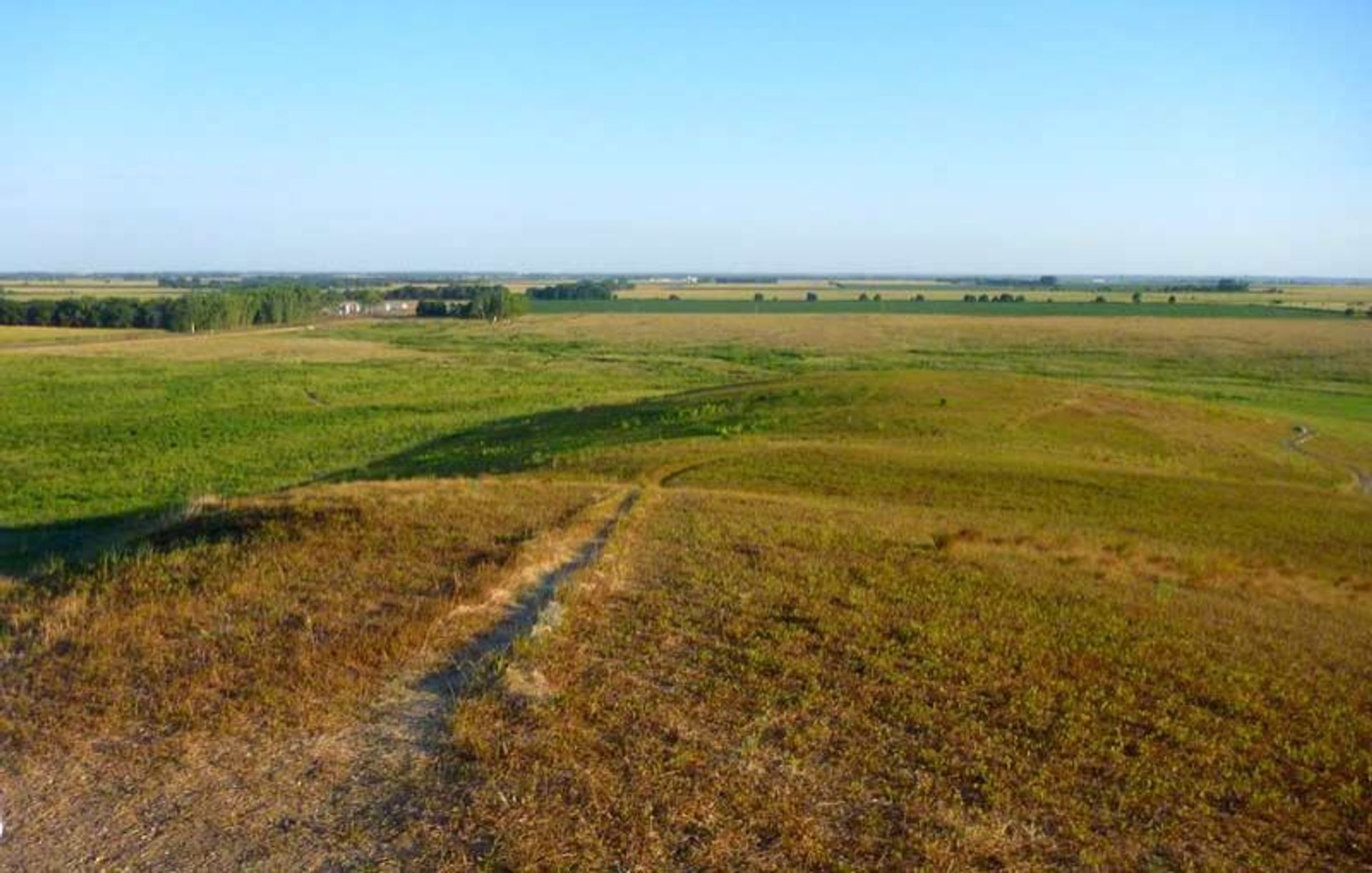 View of the prairie from Spirit Mound Summit Trail, north of the town of Vermillion, South Dakota; photo by Fiana Shapiro