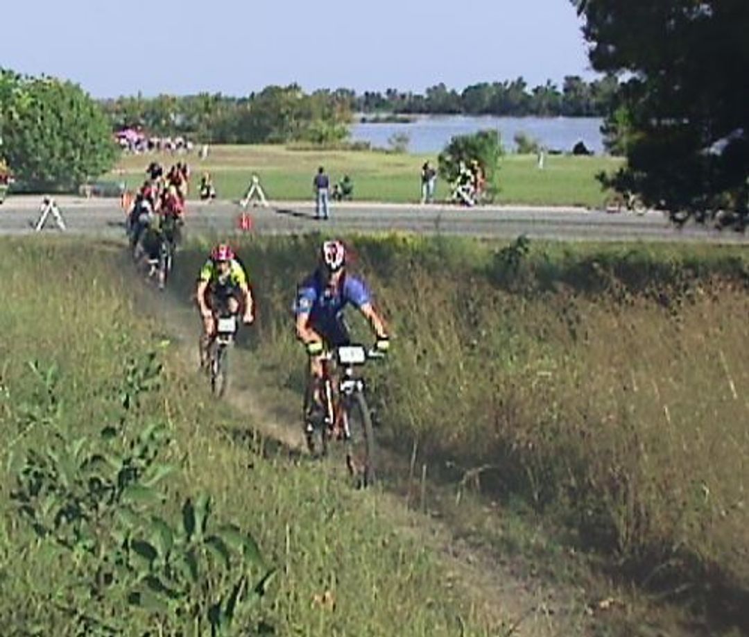 Bicyclists starting out on the trail