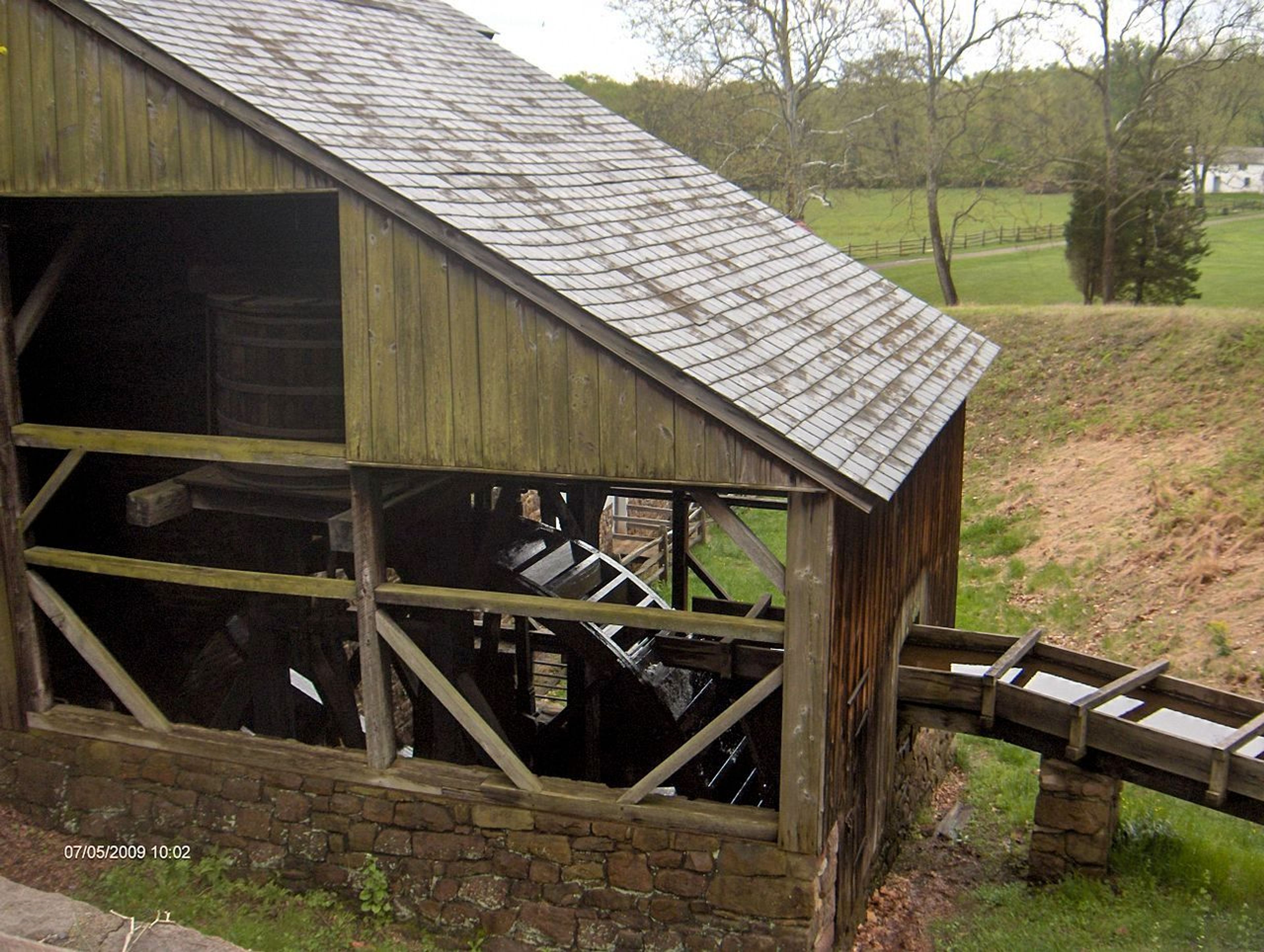 Hopewell furnace mill sluice exterior. Photo by Mary Ockerbloom/wiki.