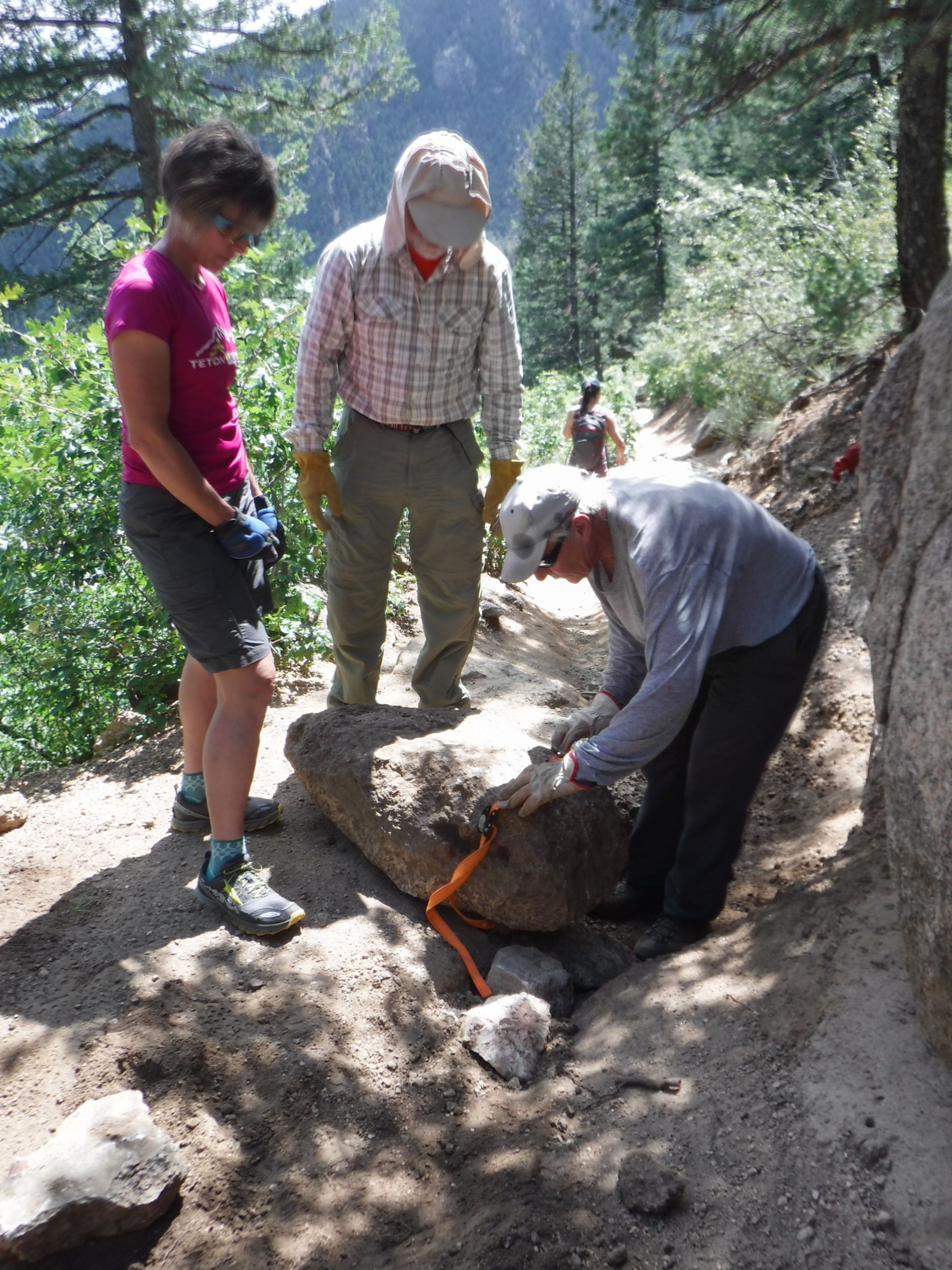 Friends of the Peak Volunteers doing tread maintenance on Barr trail 2017. Photo by Susan Jarvis.