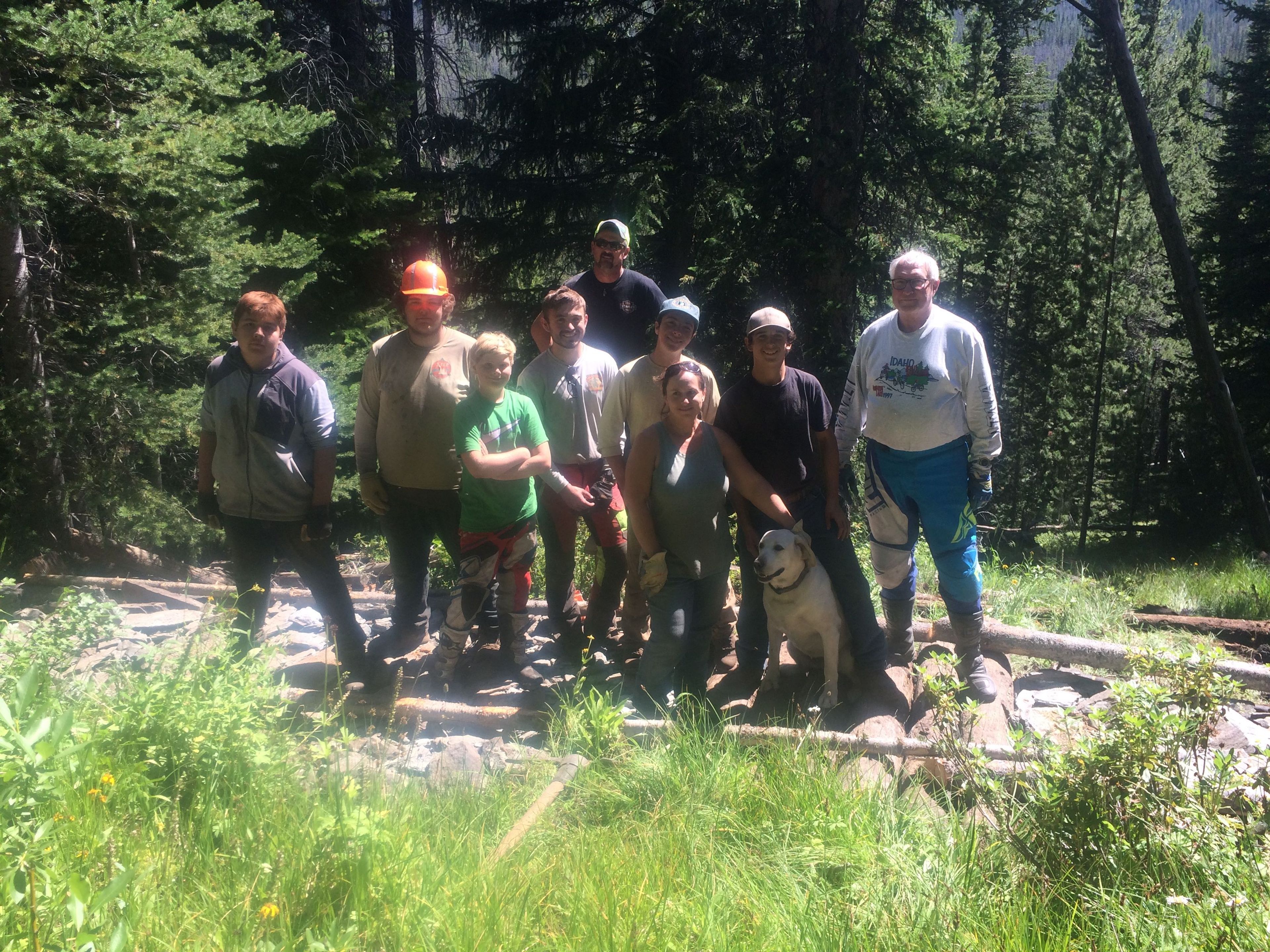 Volunteers from various trail user groups finish new water crossing ( (on the nearby Bear Valley High Trail #6178). Photo by Marc Landblom.