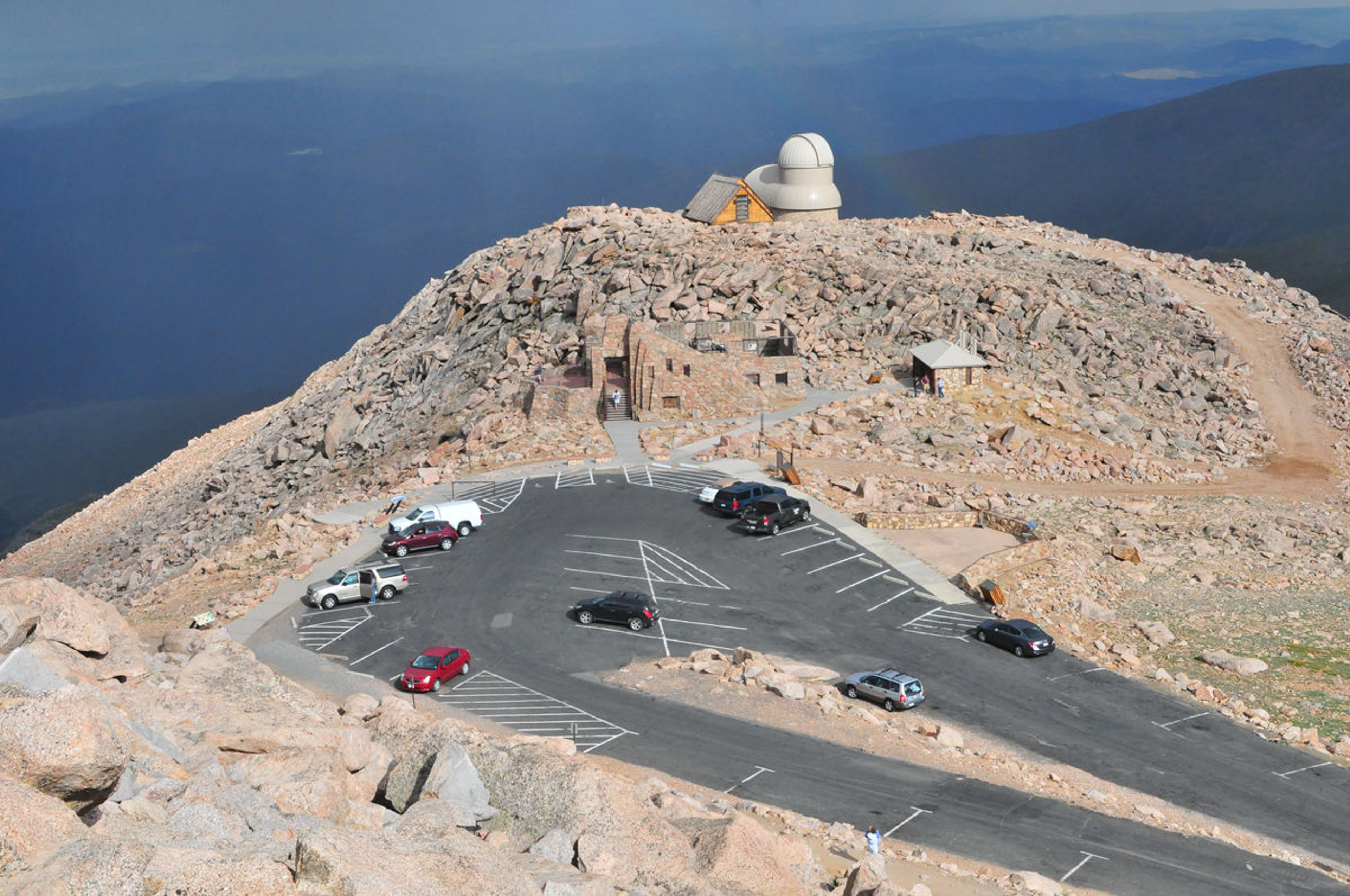 Mt. Evans parking area (14,100 ft.) from the summit trail. Photo by Kimball Andrew "Kim" Schmidt.