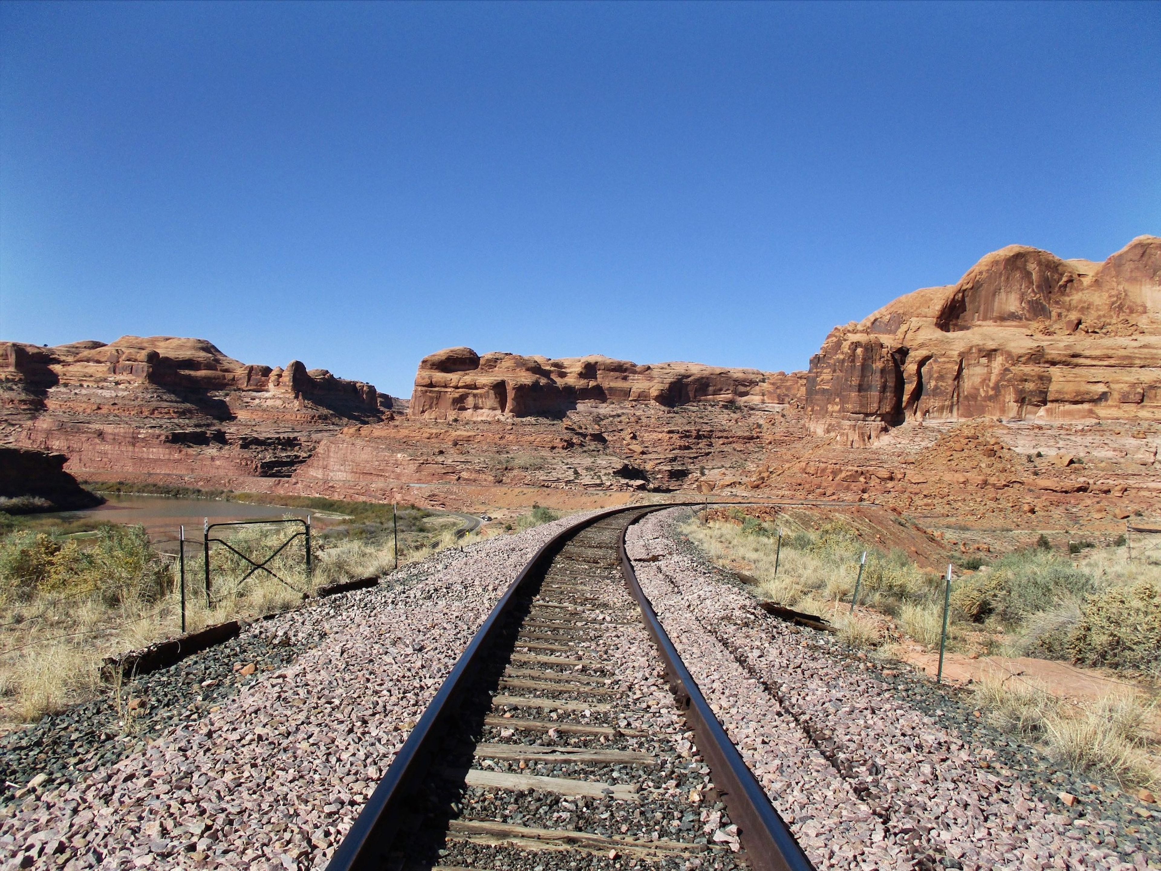 Fast photo while crossing railroad tracks on Corona Arch Trail. Photo by Valerie A. Russo.