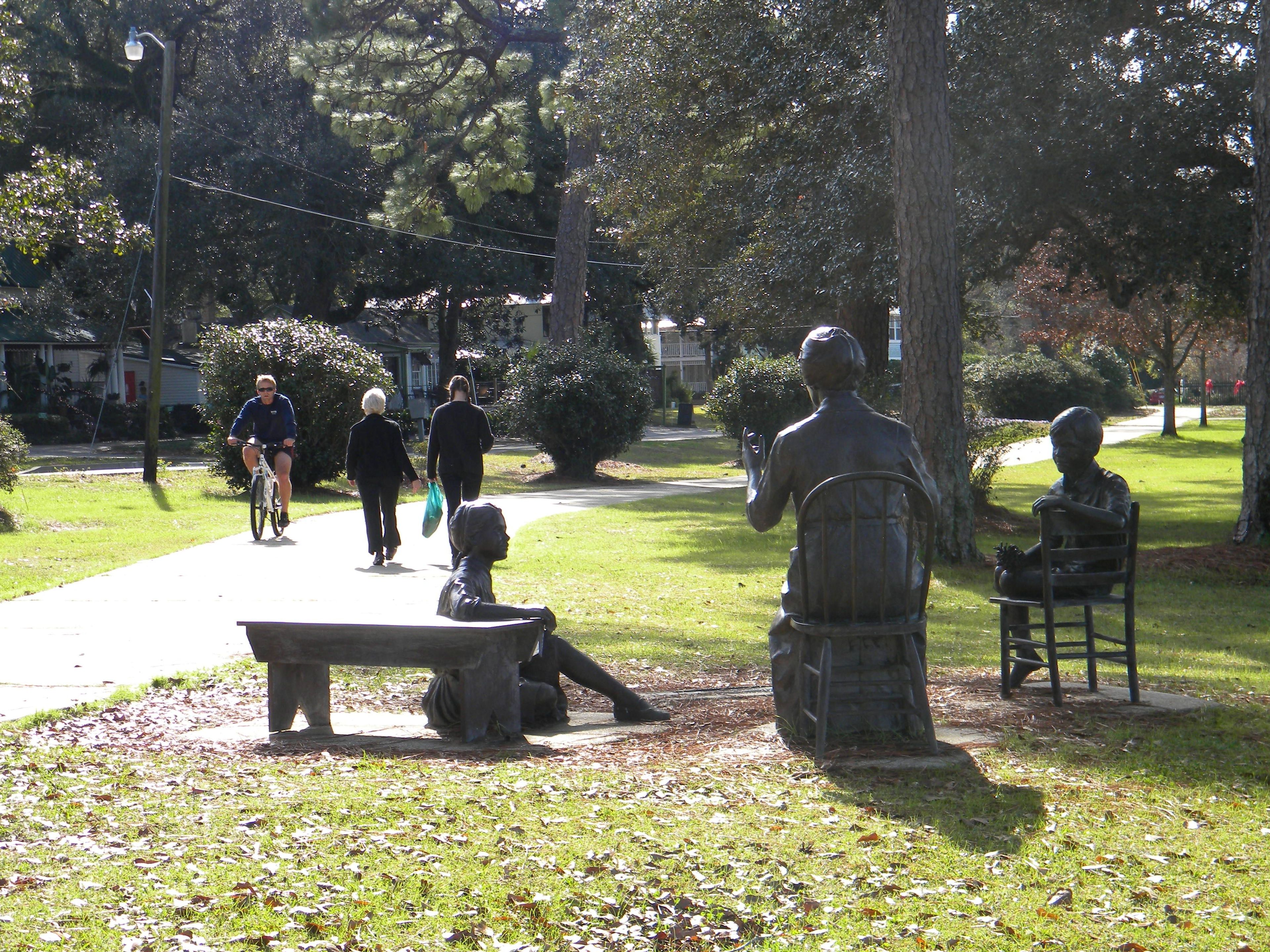 Listen and learn from the trailside sculptures. Photo by Sherry Sullivan.