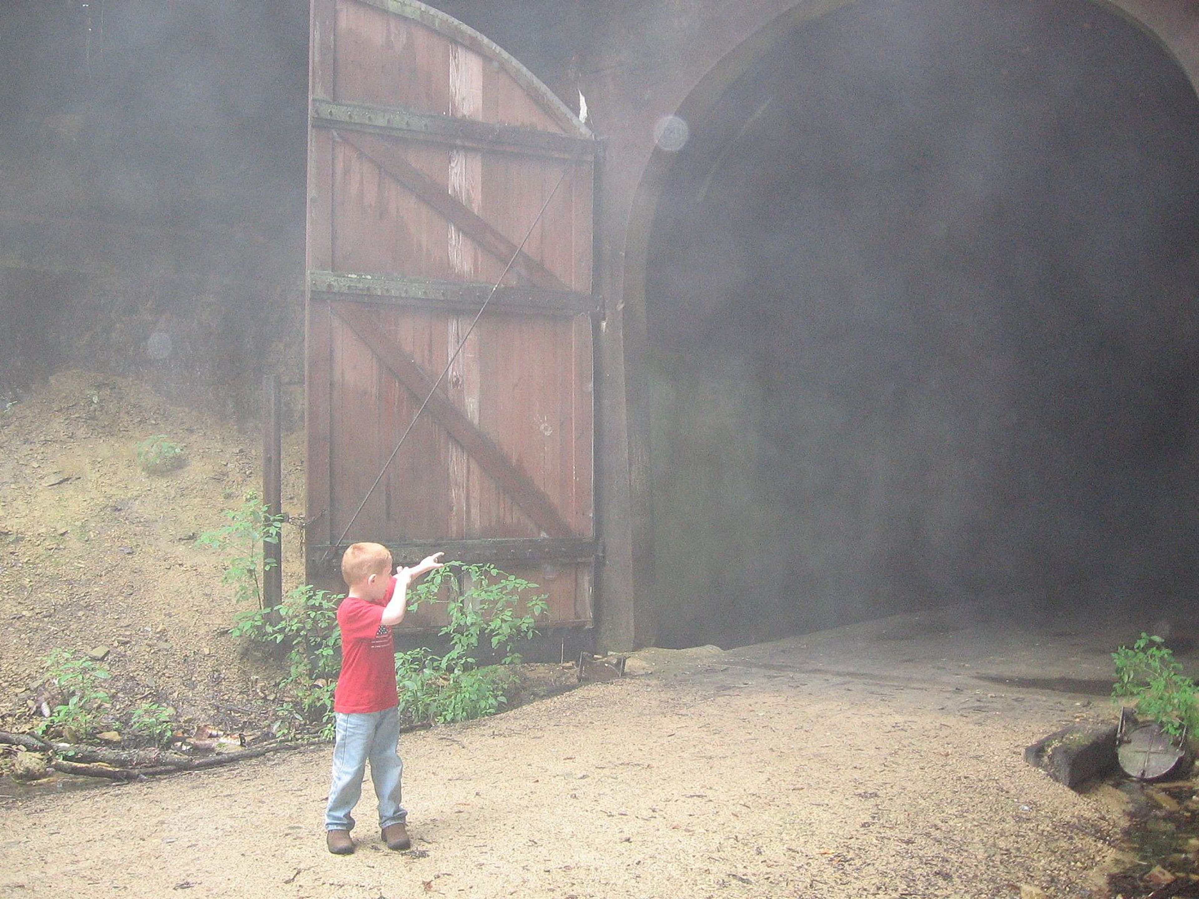 Scaring the monsters from the tunnel. Photo by Greg Walther.