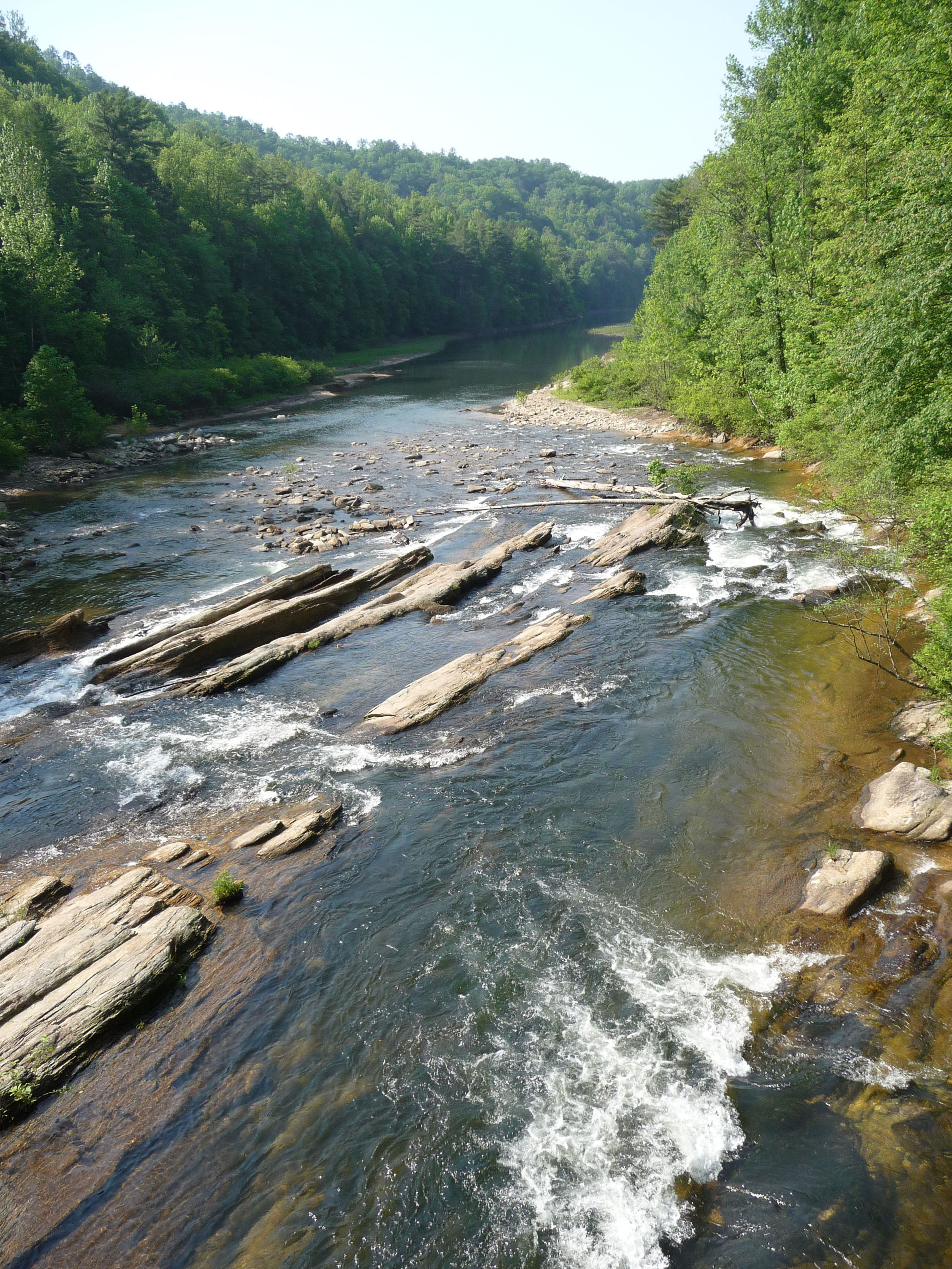 Looking down the Toxaway River from the 225' suspension bridge. Photo by Debbie Biddle.