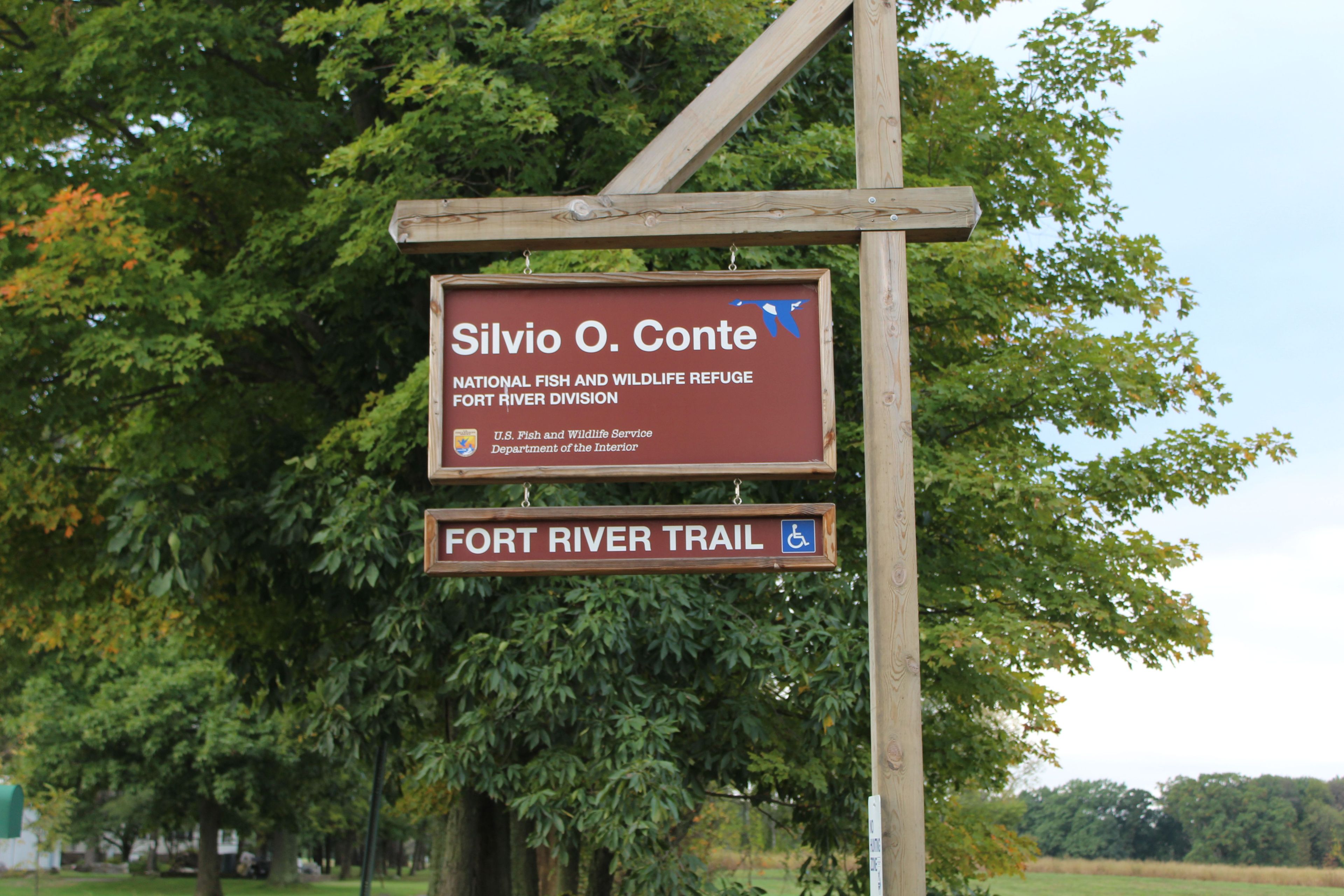 Entrance sign to the Fort River National Wildlife Refuge and Birding and Nature Trail.