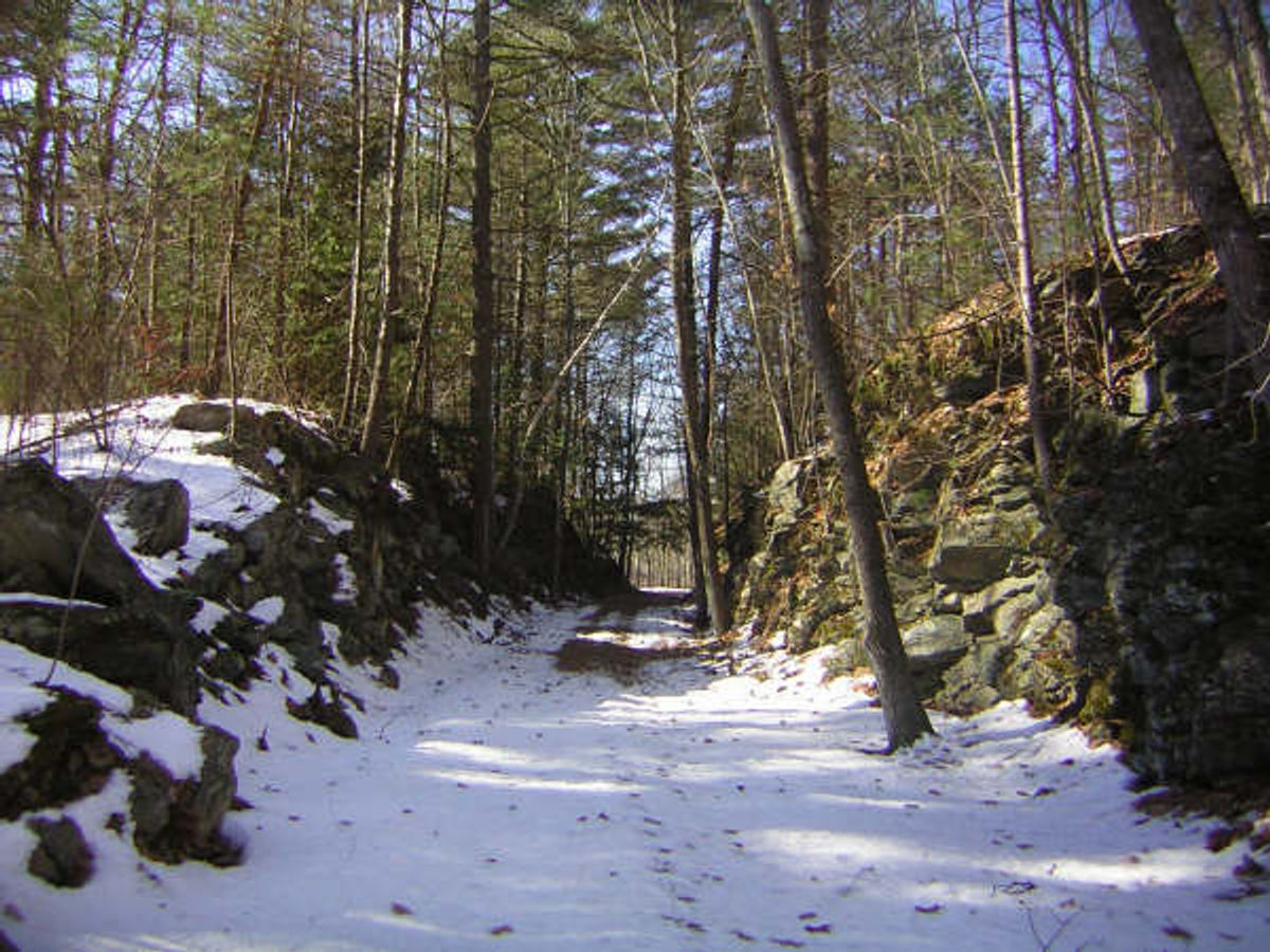 Rock cut on Grand Trunk Trail, Brimfield, MA. Photo by Scott Benoit.