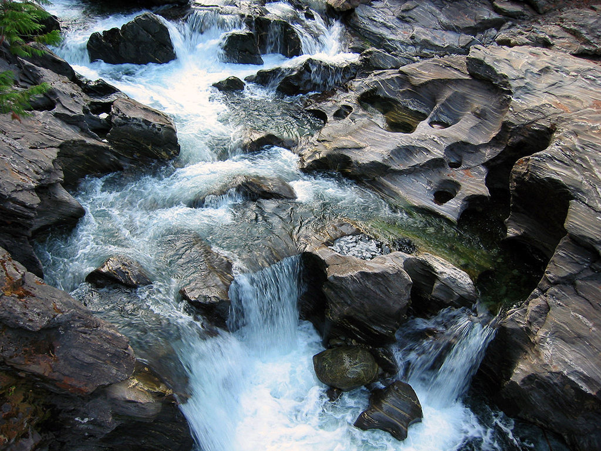 Cascades on upper Icicle Creek, Washington, USA. Photo by Pfly/wiki.