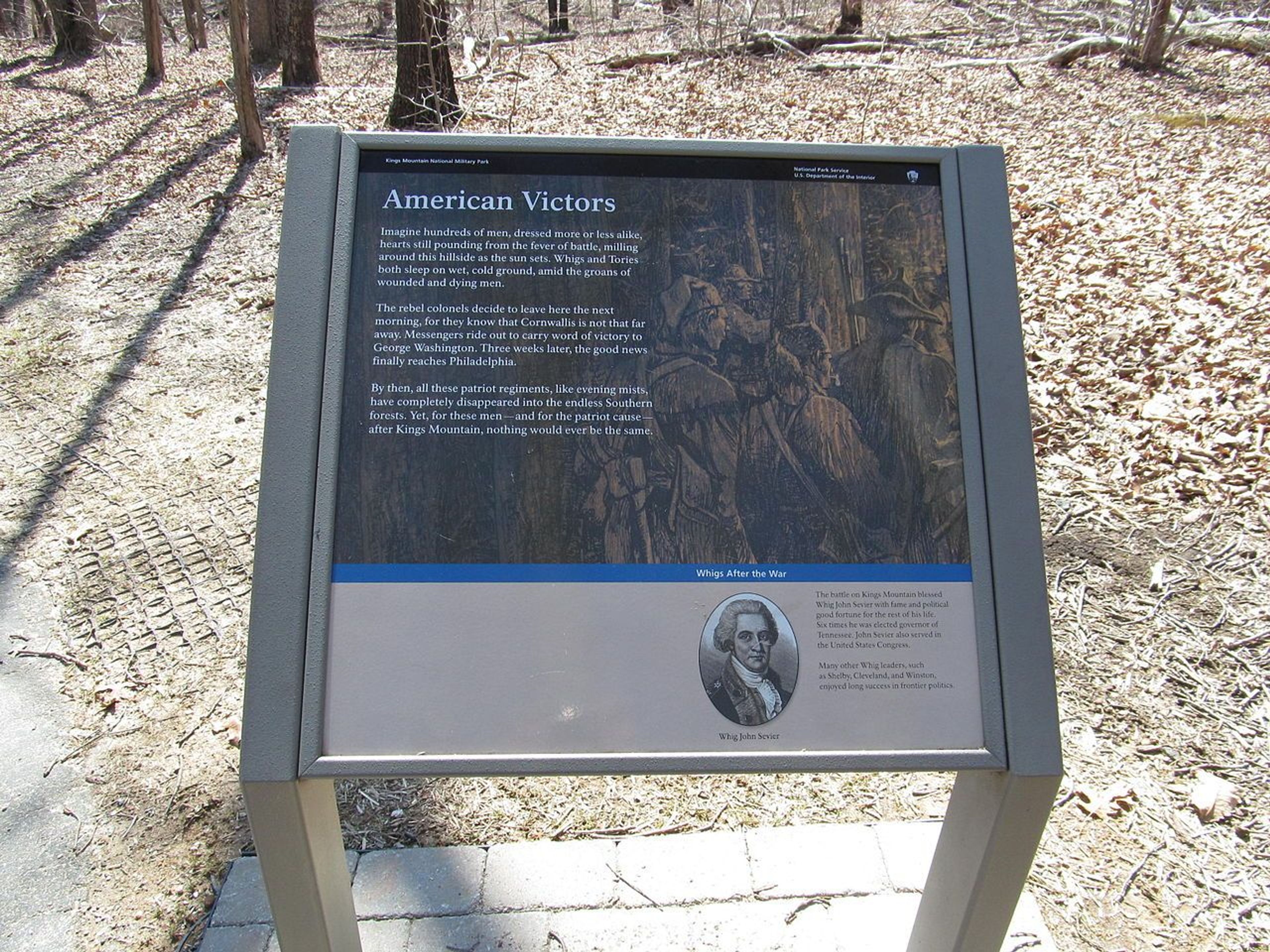 Interpretive display at Kings Mountain National Military Park. Photo by Doug Kerr/wiki.