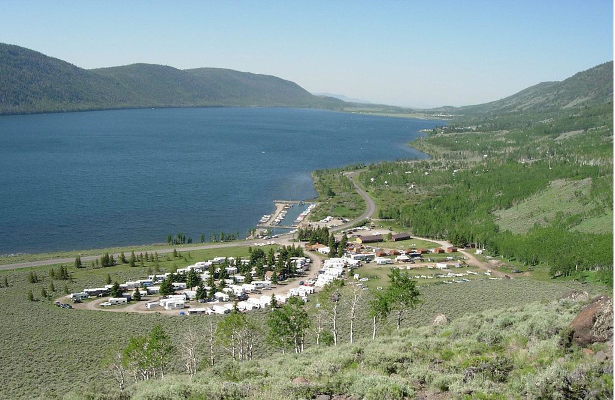 Fish Lake as seen from Pelican Promontory. Photo by Sdej wiki.