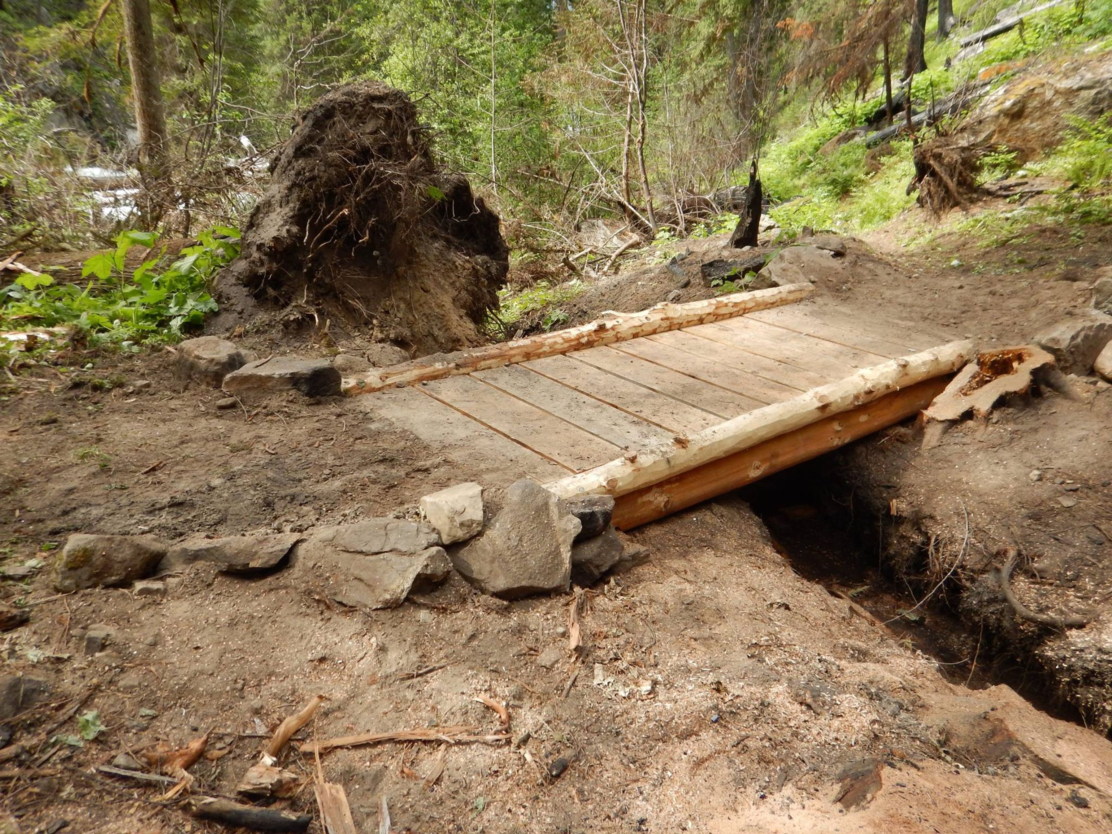 Replaced puncheon bridge on the Meadow Creek Trail. Photo by USFS/Corey Swanson.