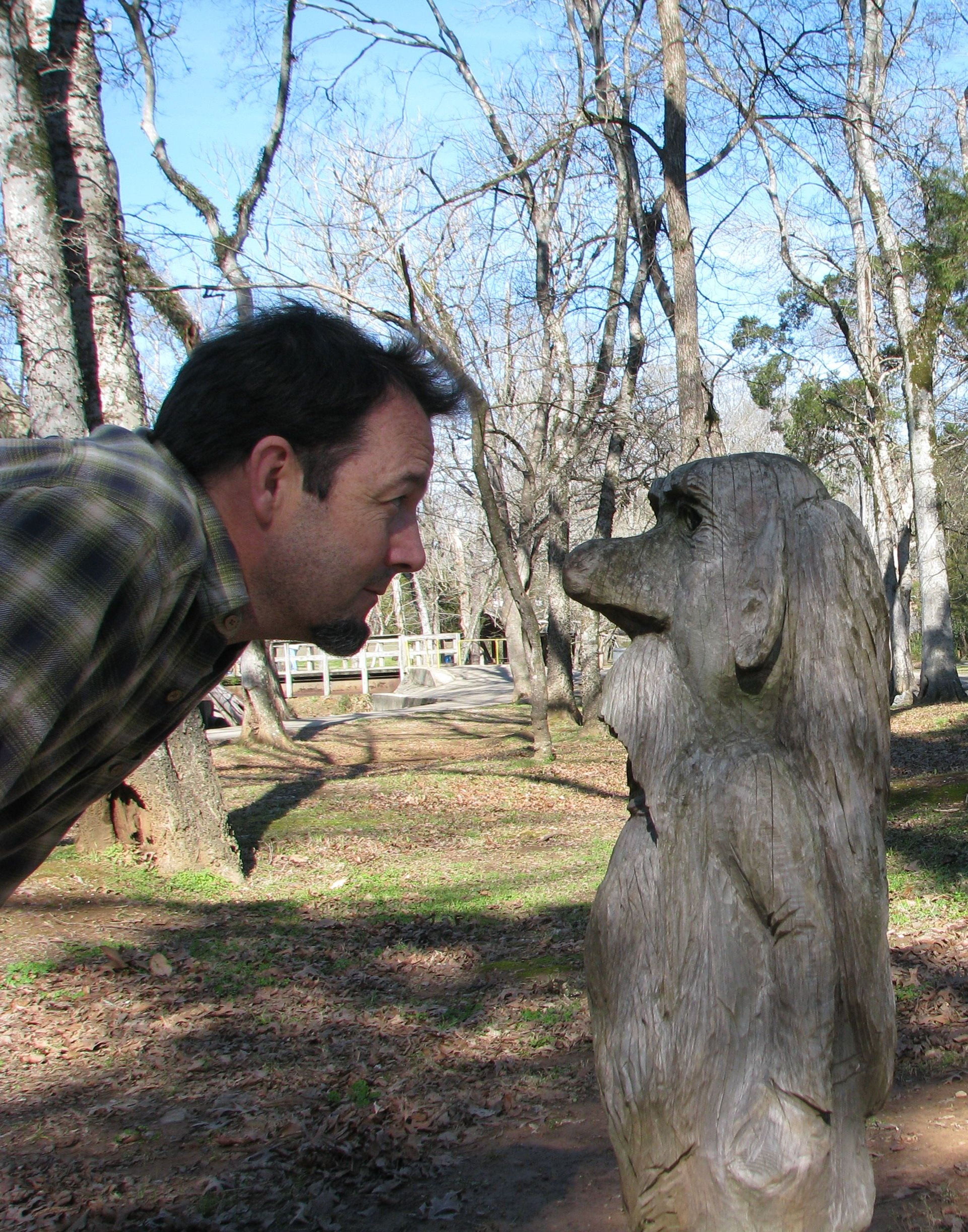 Andrew meets a gnome. Photo by Hollie Cost.