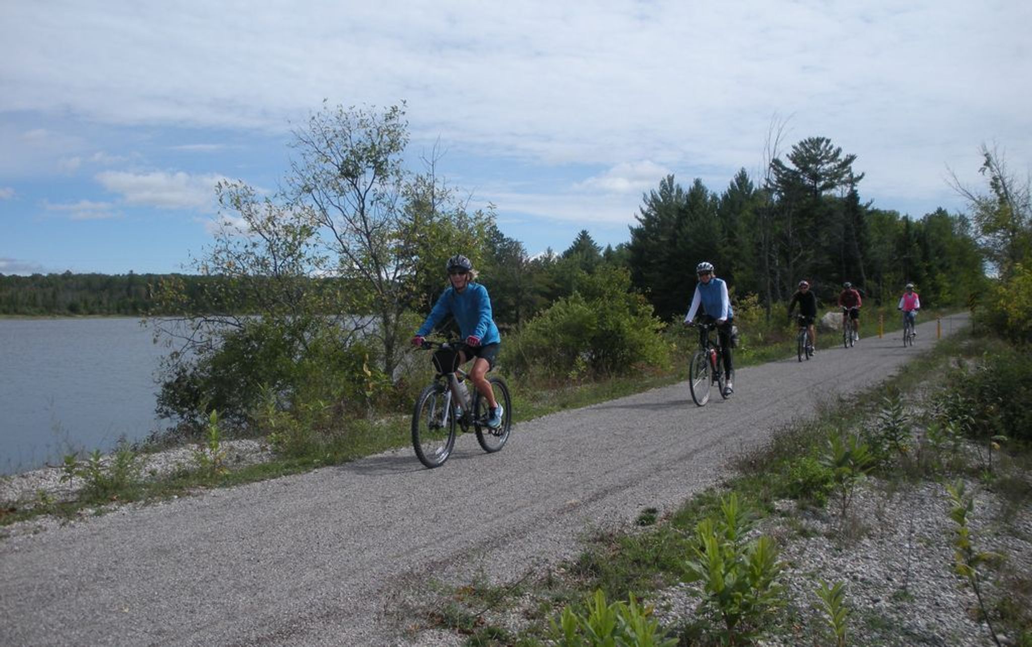 A group of bicyclists near Kleber Pond