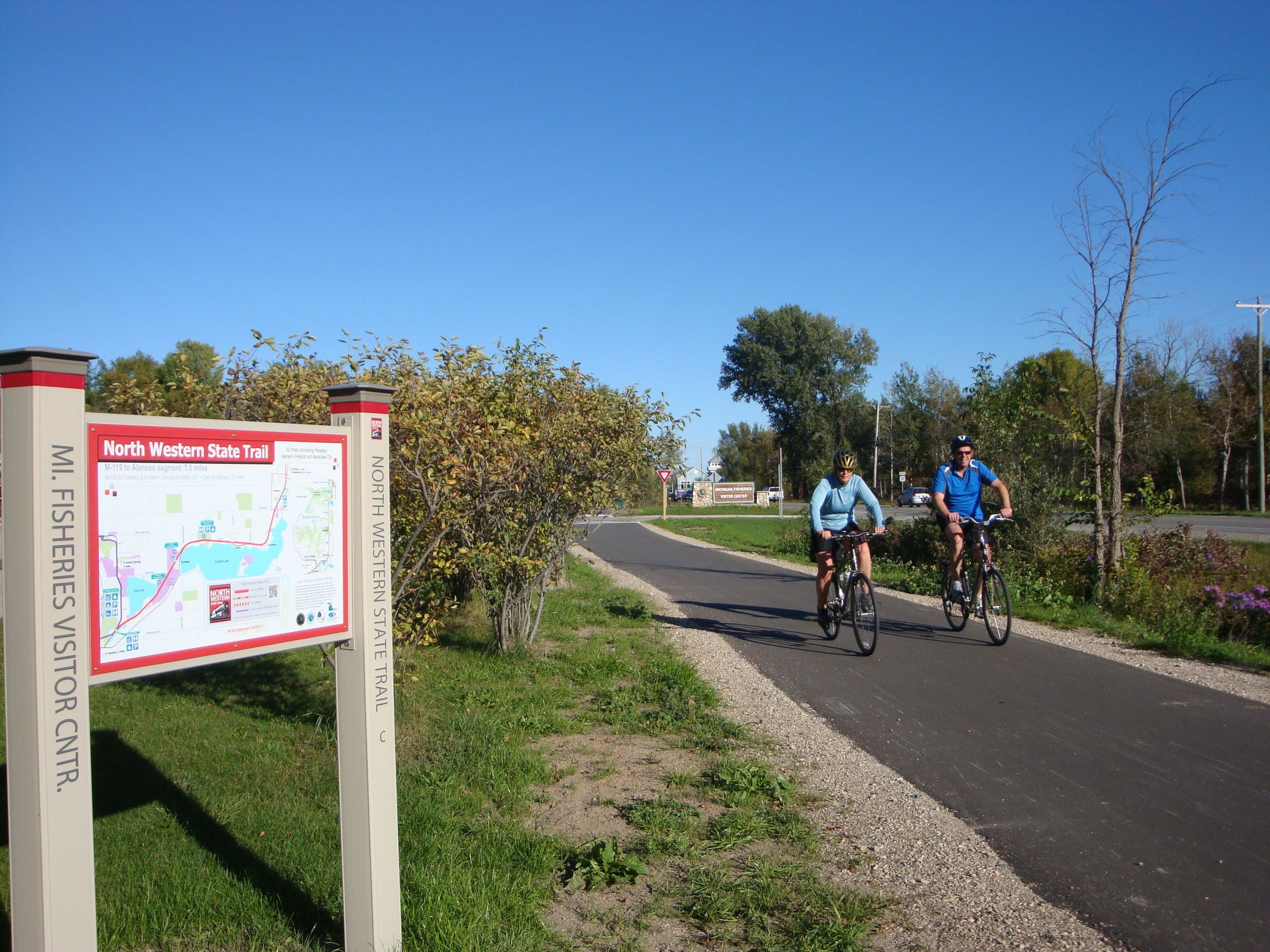 Trail users at the Oden Fisheries Visitor Center