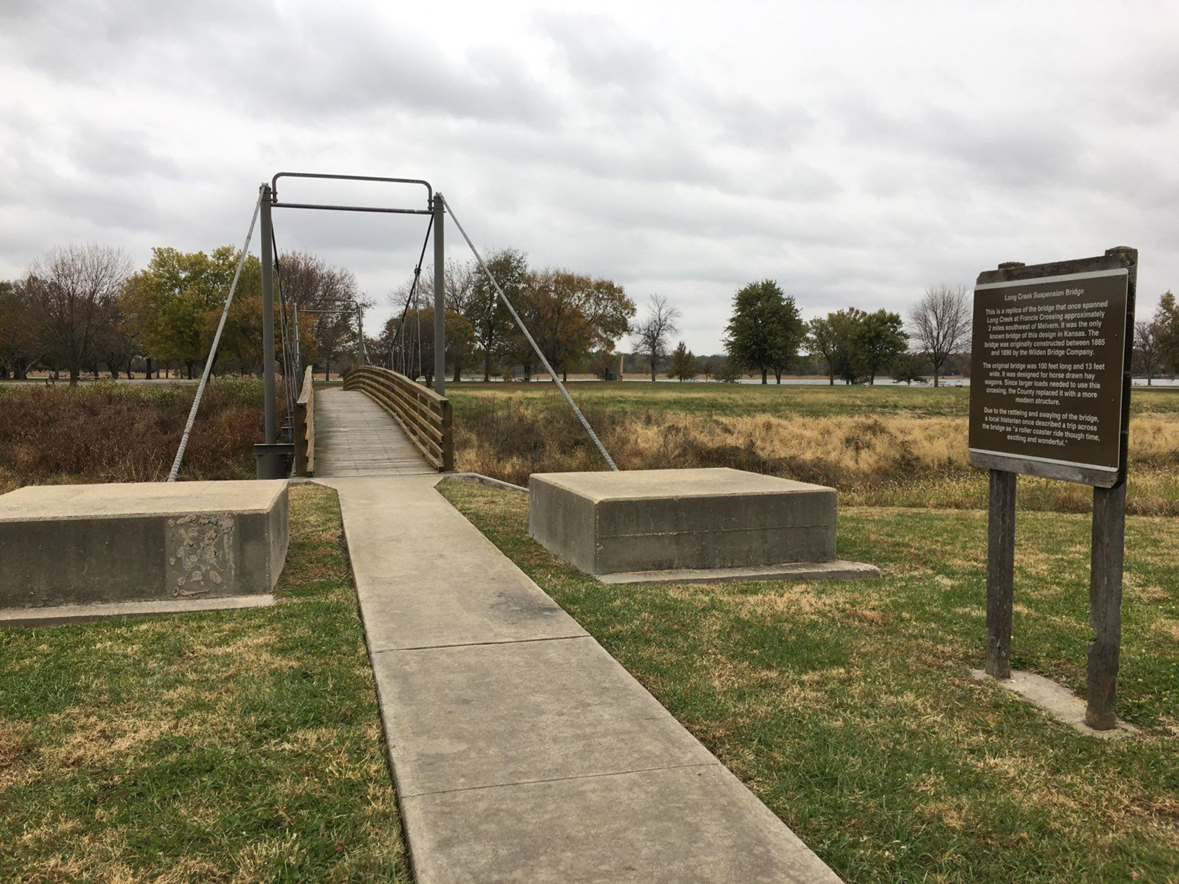 Long Creek Suspension Bridge over the Marais de Cygnes River--a portion of the River Pond Trail and Outlet Campground Trail System