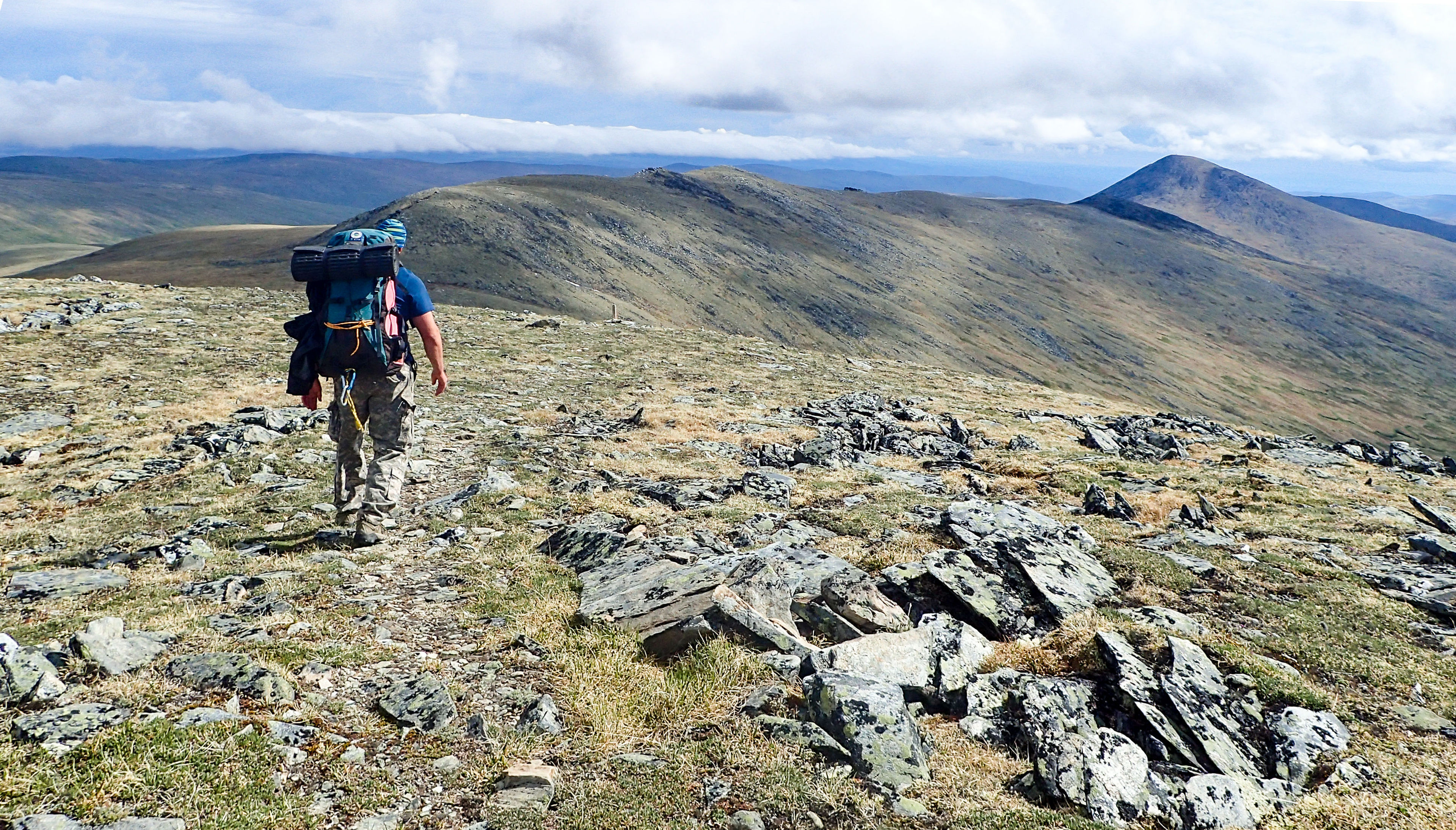 Hiking over Pinnell Mountain toward Porcupine Dome, near Fairbanks Alaska. Photo by Teri Balser.