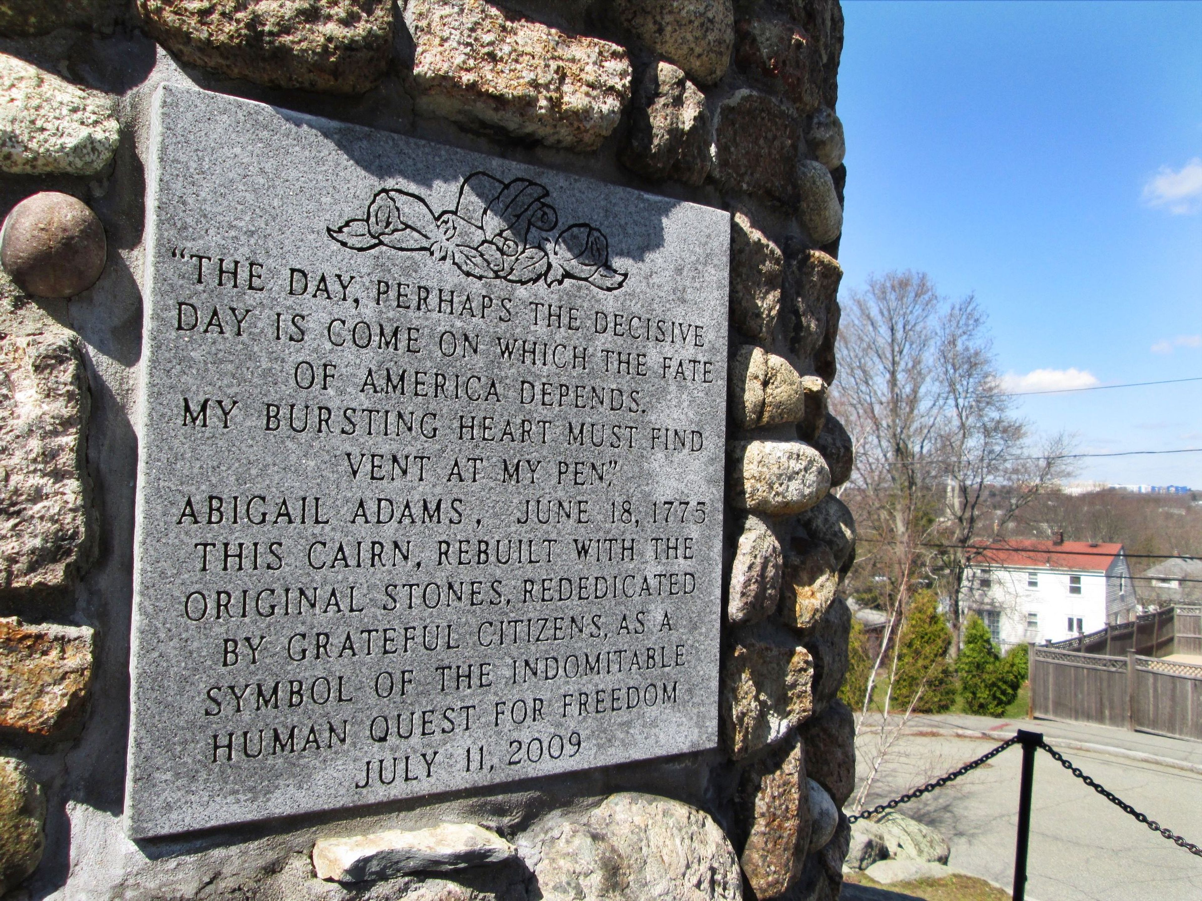 Inscription on Abigail Adams Cairn, Quincy, Mass. Photo by Valerie A. Russo.