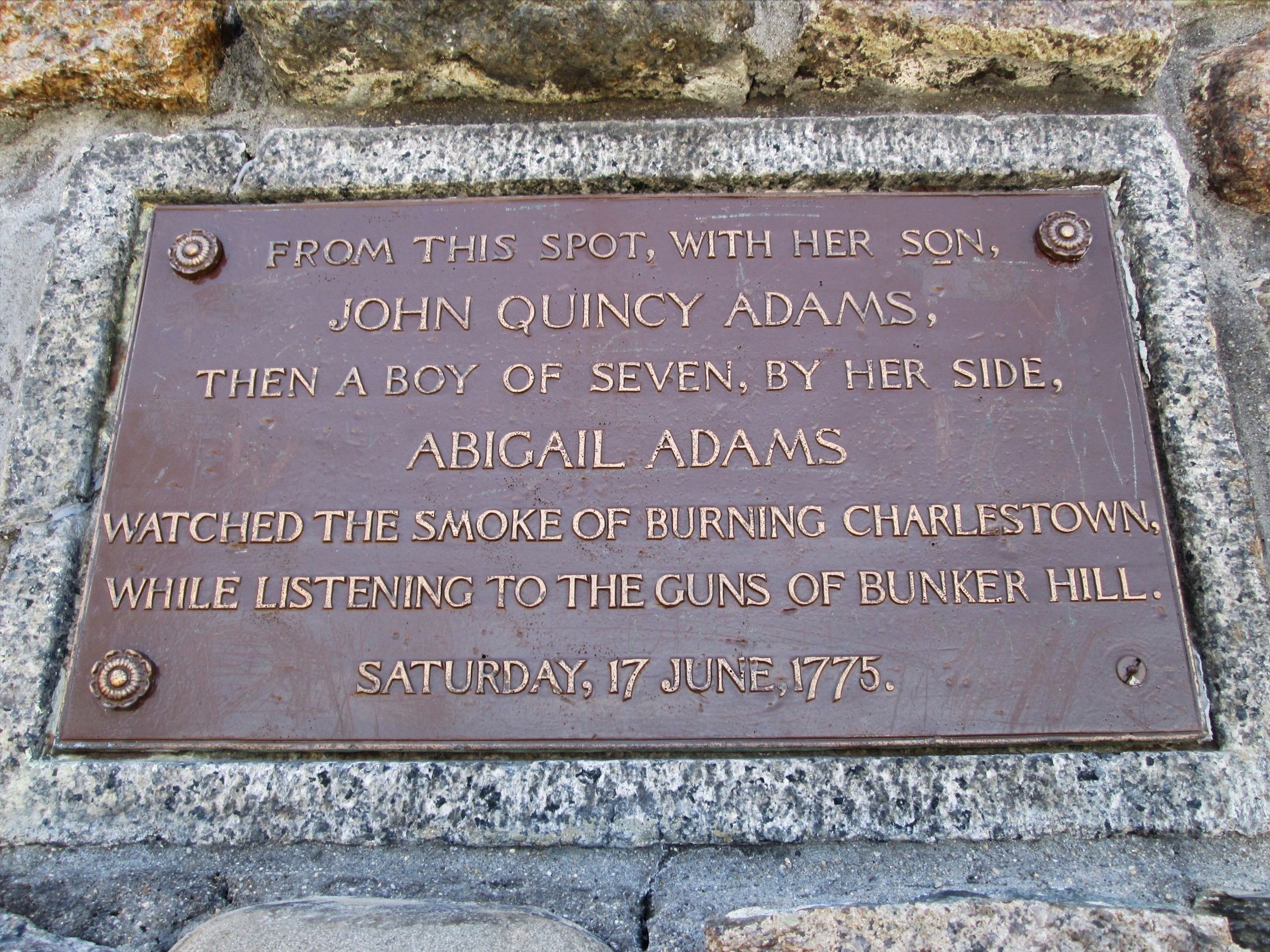 Plaque, Abigail Adams Cairn, Quincy, Mass. Photo by Valerie A. Russo.