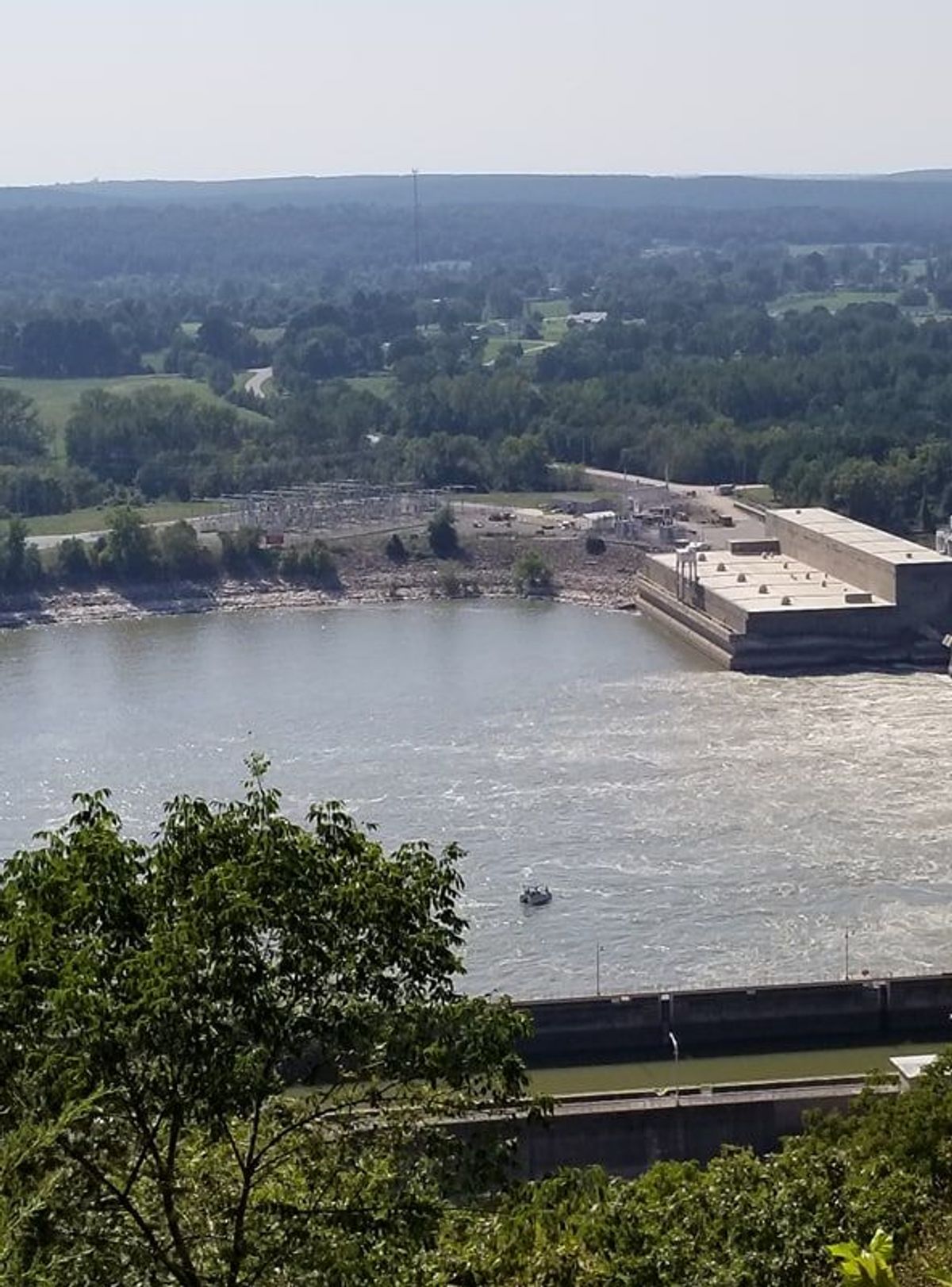 View of Ozark Lake and dam from bluff overlook. Photo by Barbara Reed.