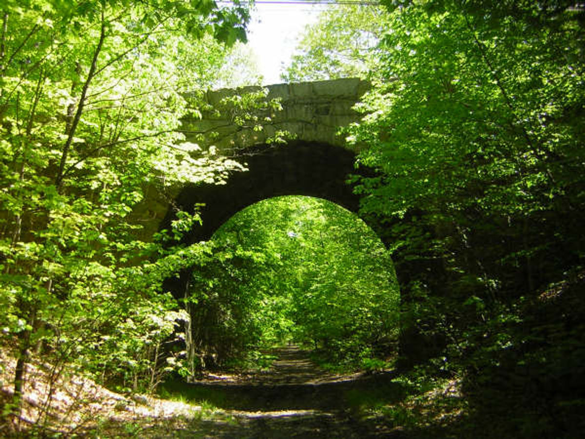 Stone bridge over the trail, Douglas, MA. Photo by Scott Benoit.