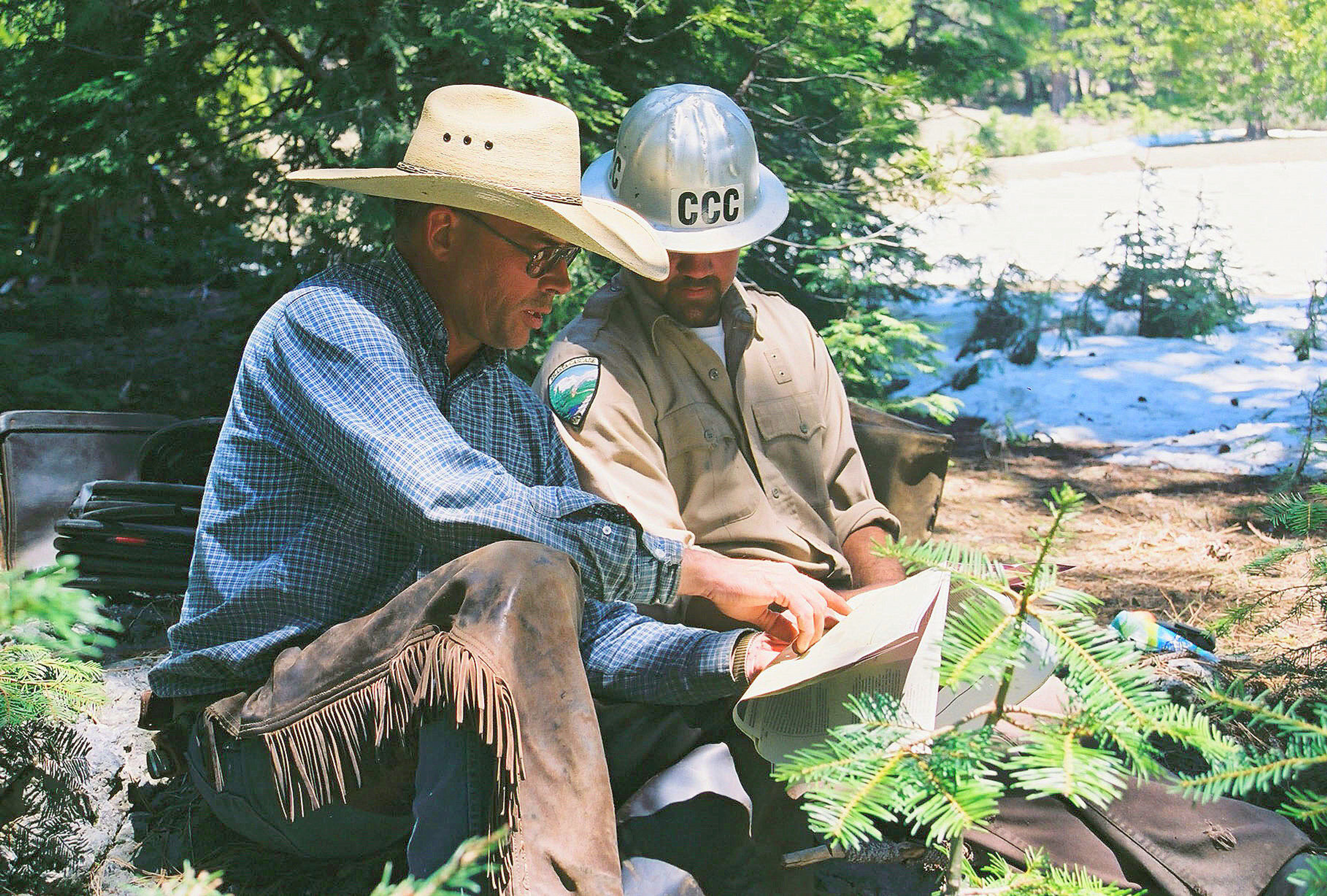 USFS and CCC staff check map for trail clearing. Photo by Julie Green.