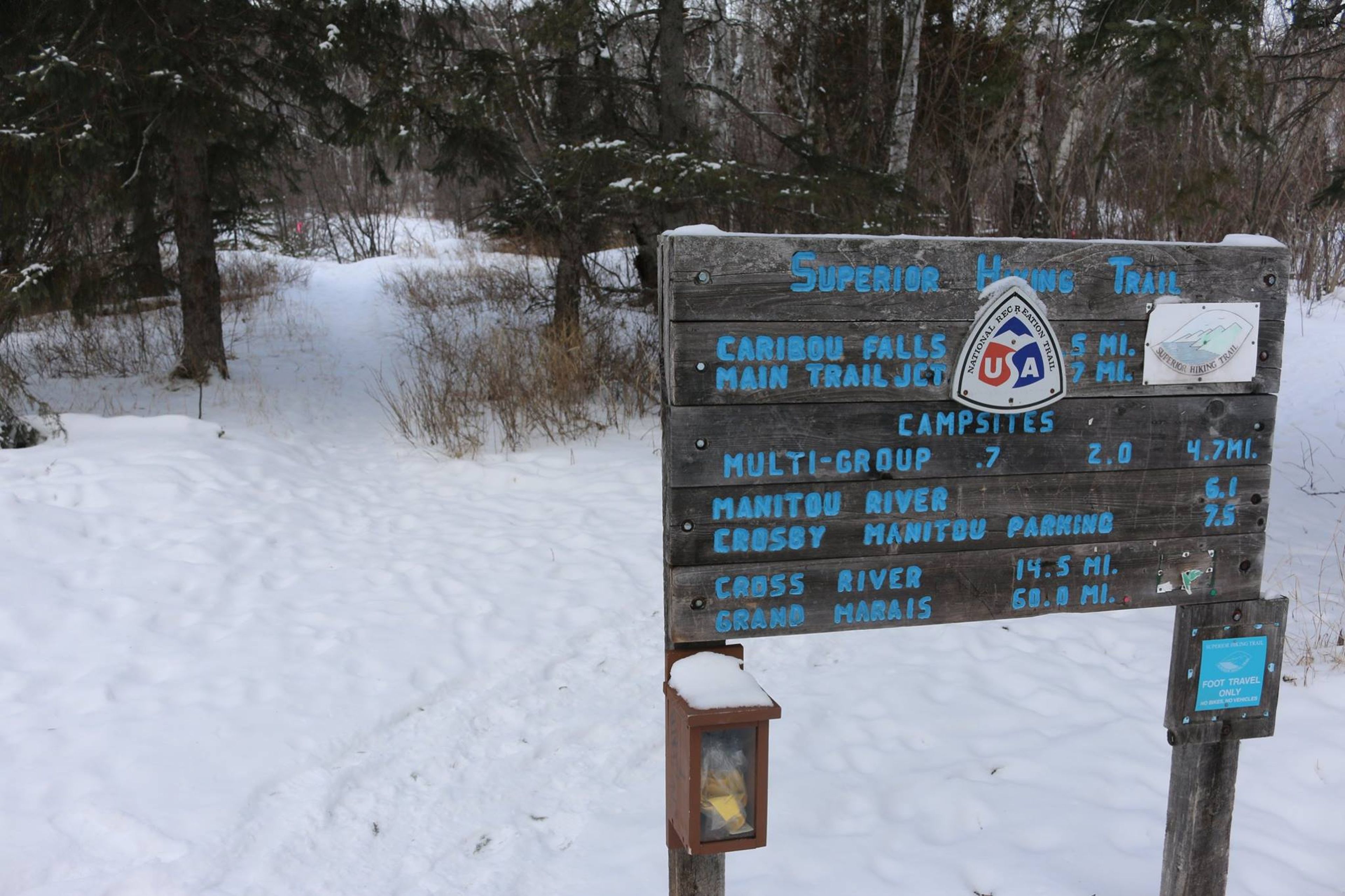 Trailhead sign  at Caribou Falls State Wayside. Photo by No Shore Scenic Drive Council.