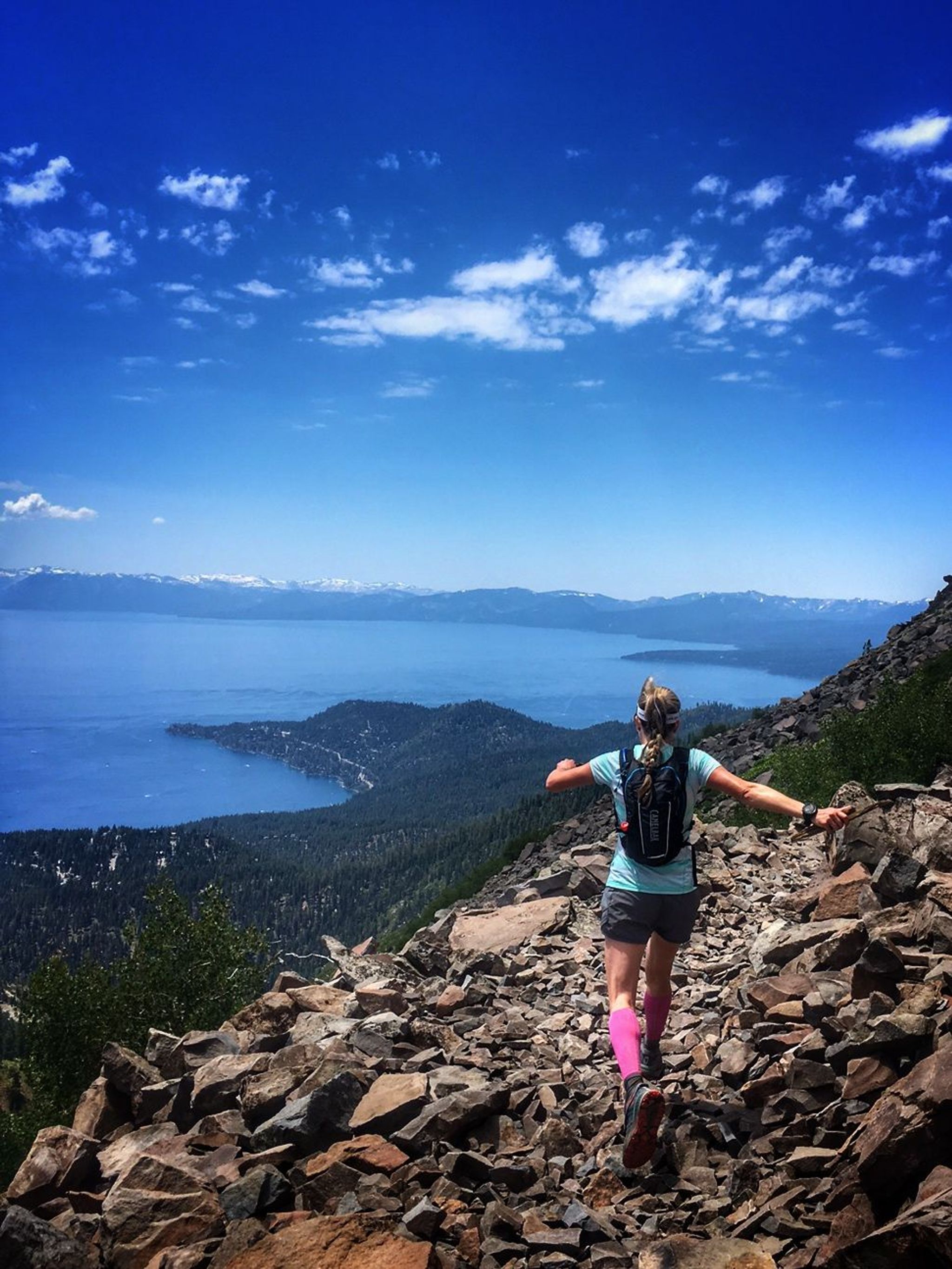 Jenelle Potvin the Tahoe Rim Trail running home to Truckee. Photo by Lucas Horan.