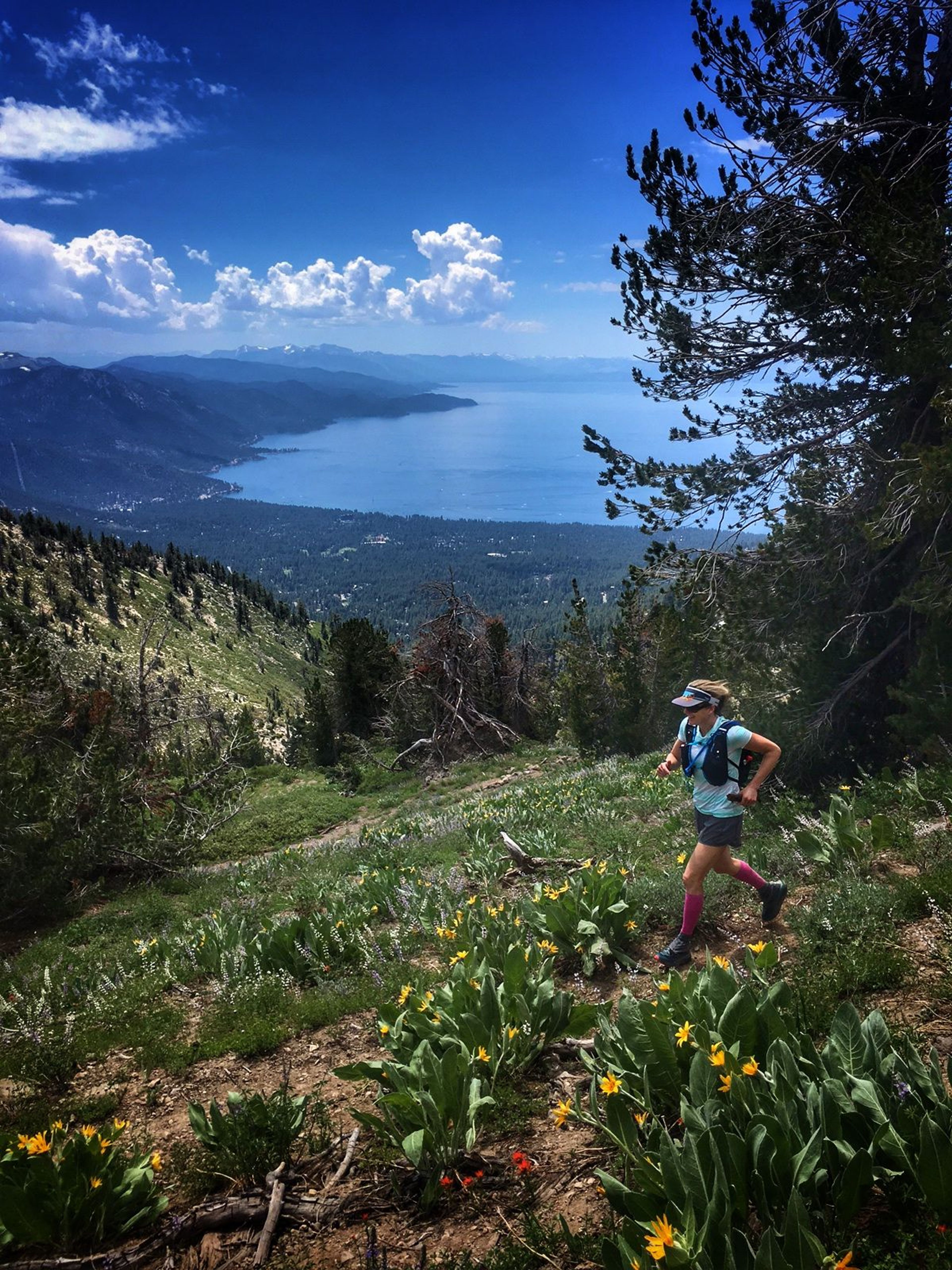 Jenelle Potvin on the Tahoe Rim Trail running home to Truckee. Photo by Lucas Horan.