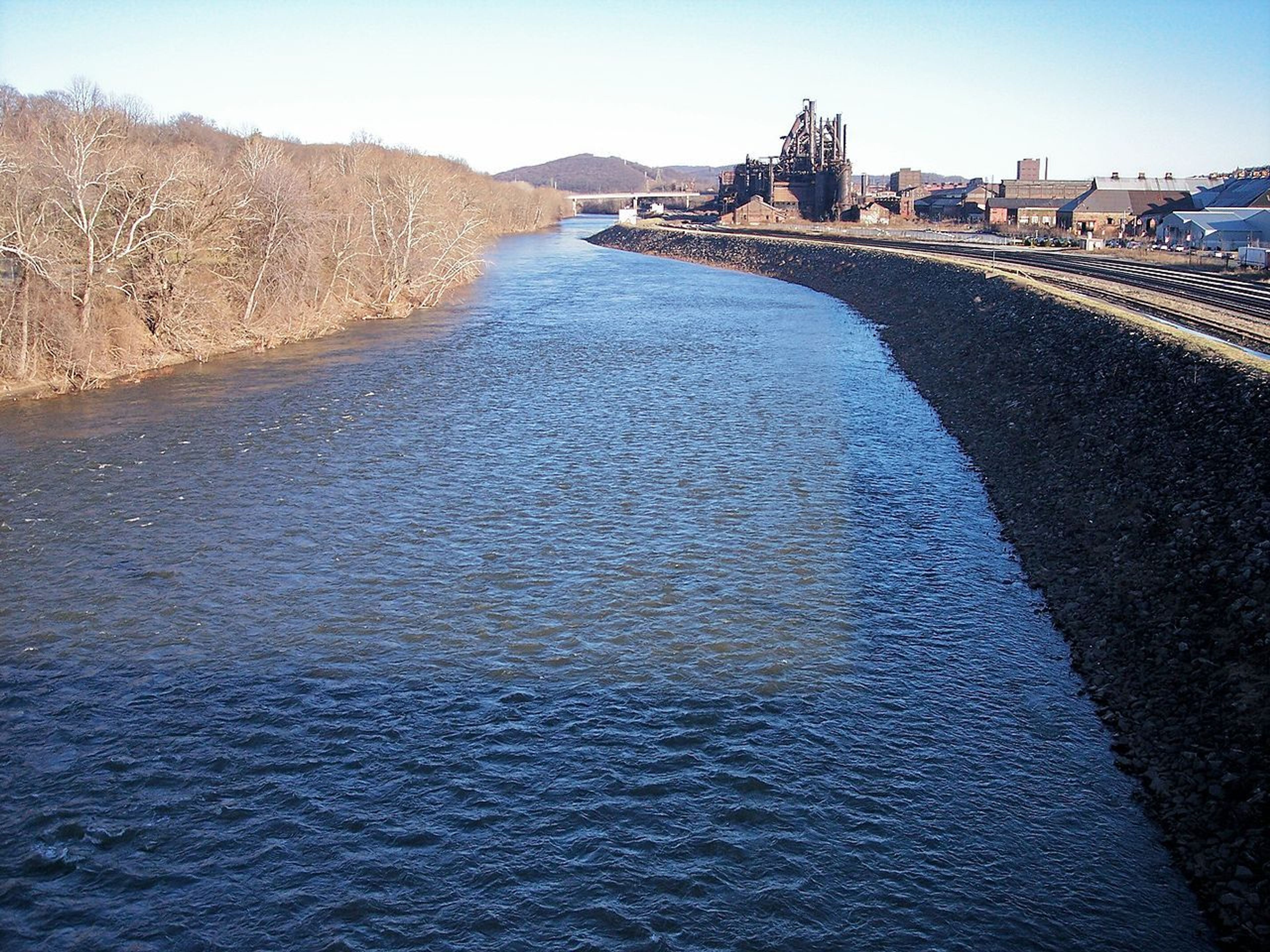 Lehigh River in Bethlehem, Bethlehem Steel on the right bank. Photo by Tim Kiser.