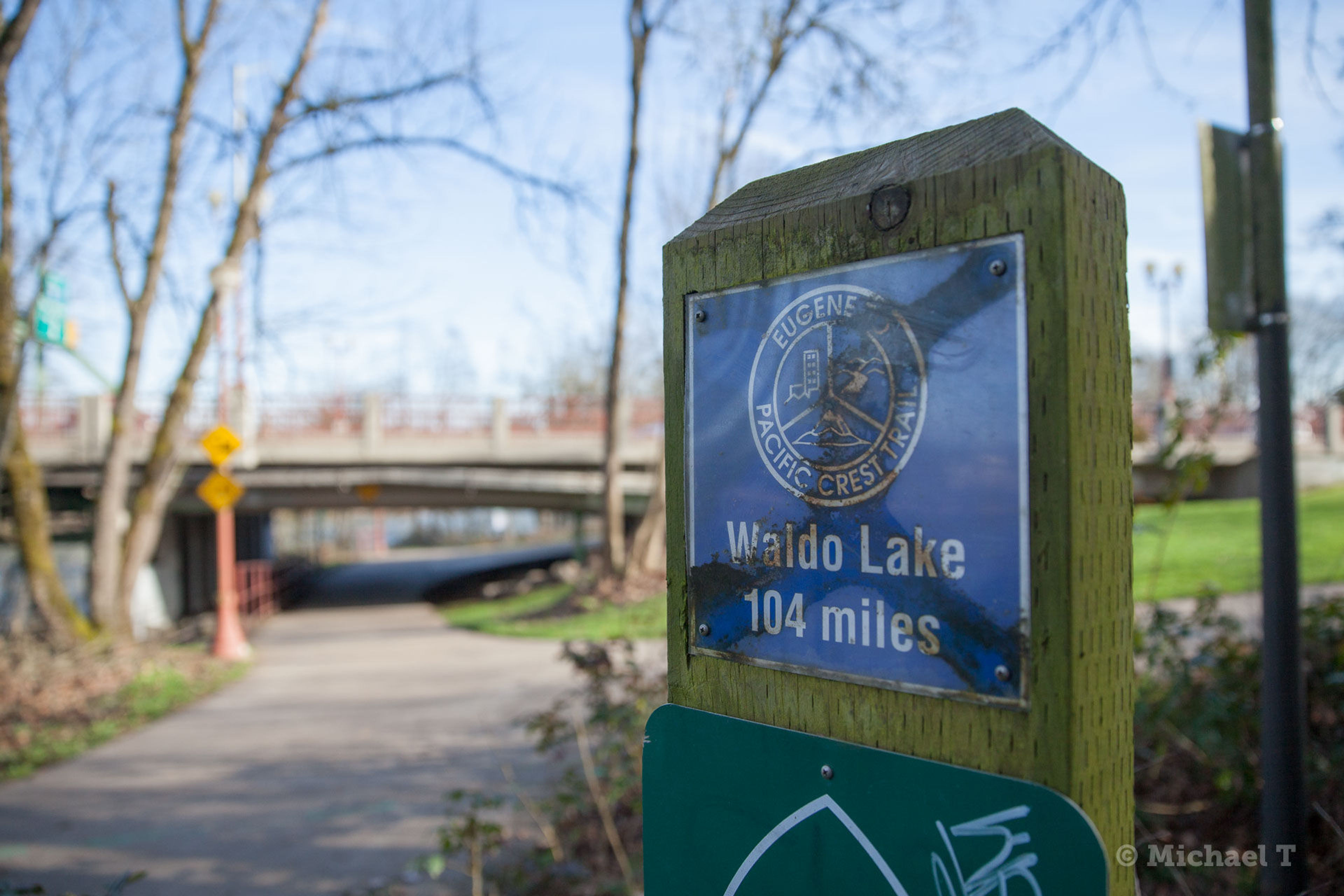 The trail links with the Eugene to Pacific Crest Trail which leads 104 miles to Waldo Lake.