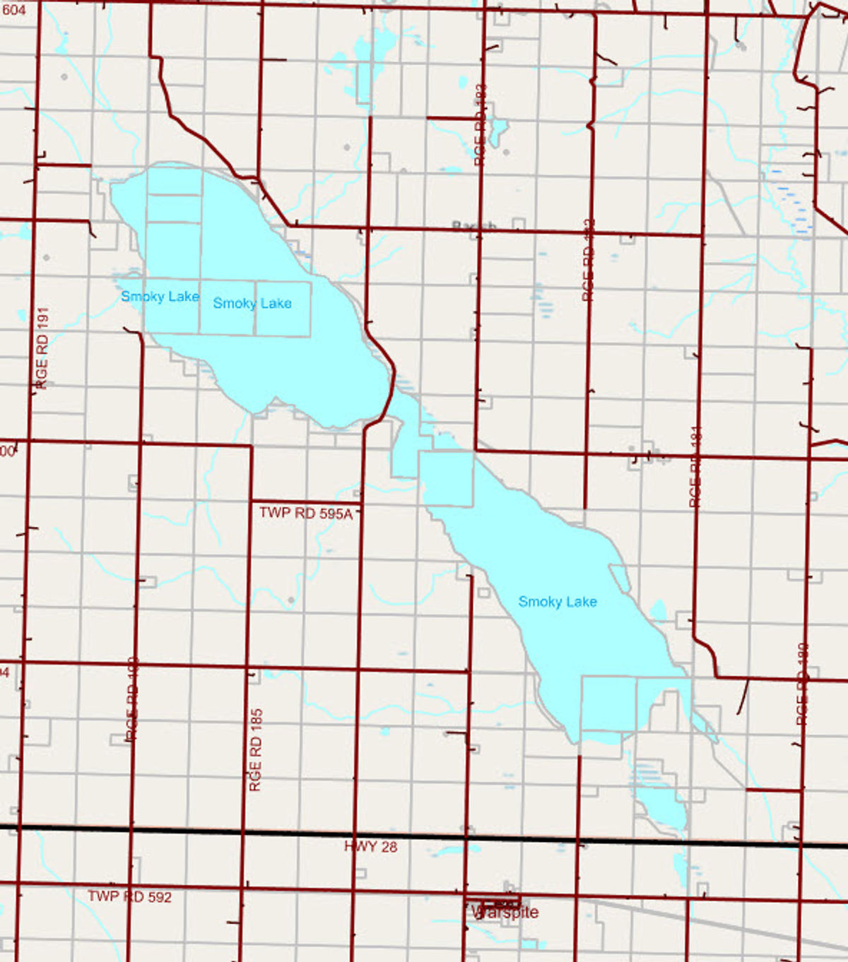 Map of Smoky Lake showing location relative to Warspite