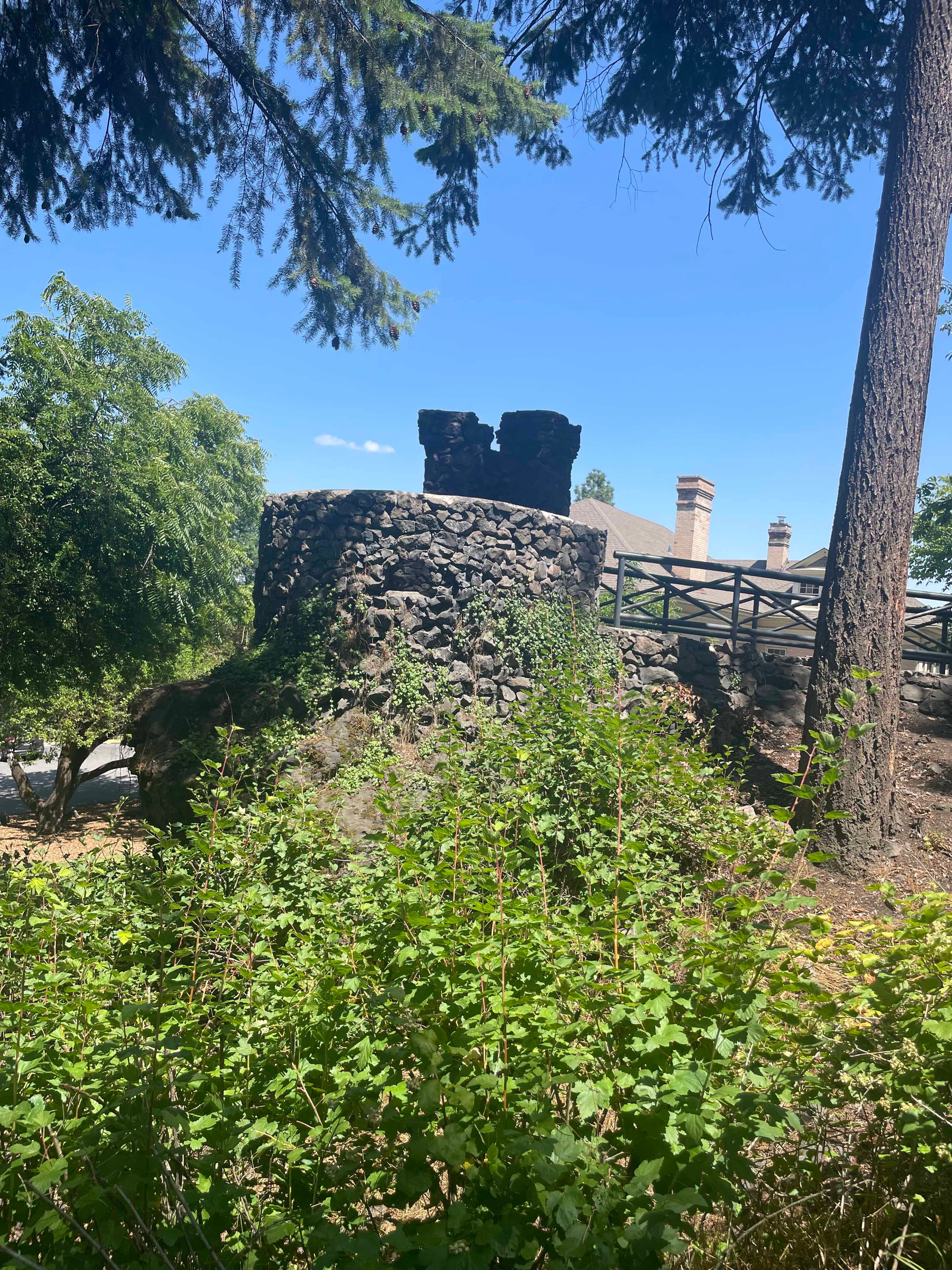 Rock wall and structure at Moore-Turner Heritage Gardens