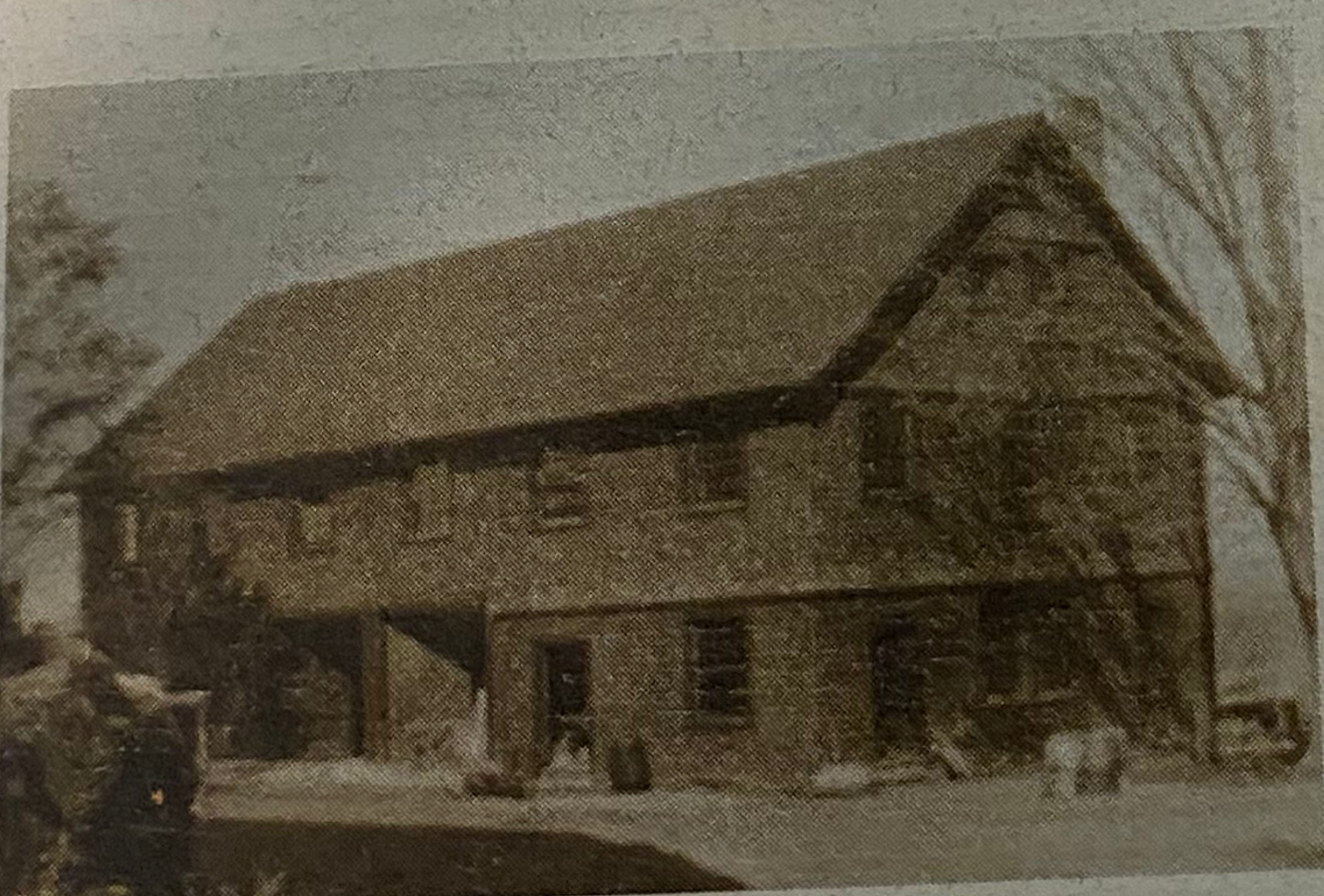 A black and white photo fo the historic tool building that burned to the ground in a fire in 2019.