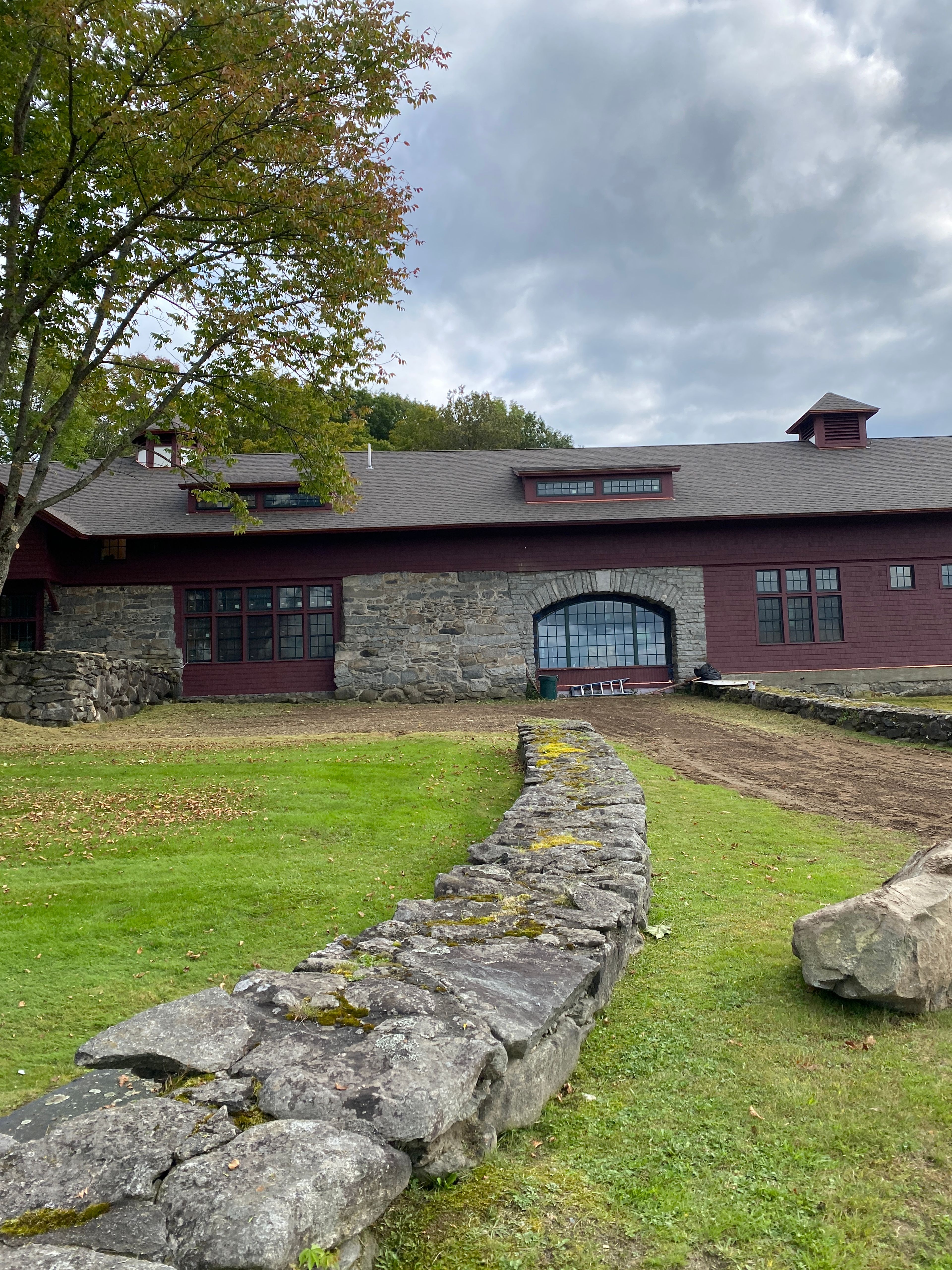 A view of the front of the Carriage Barn during renovations.