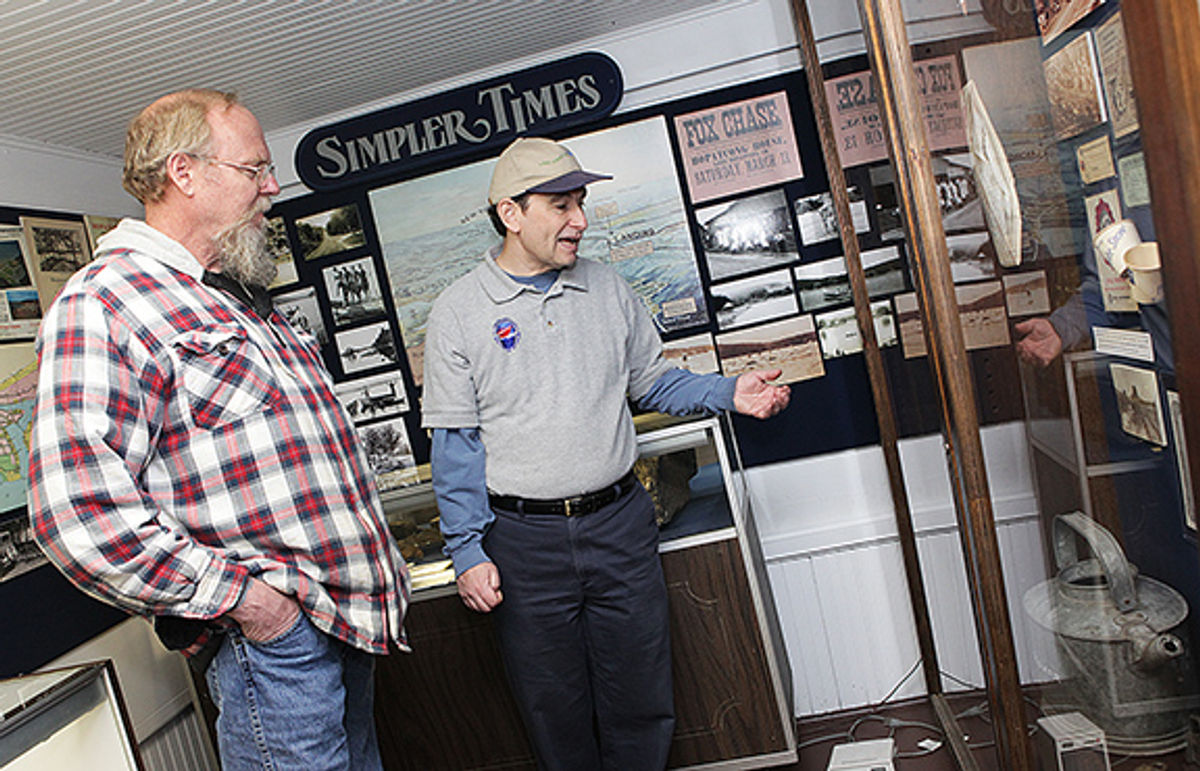 Marty Kane and visitor at Lake Hopatcong Museum